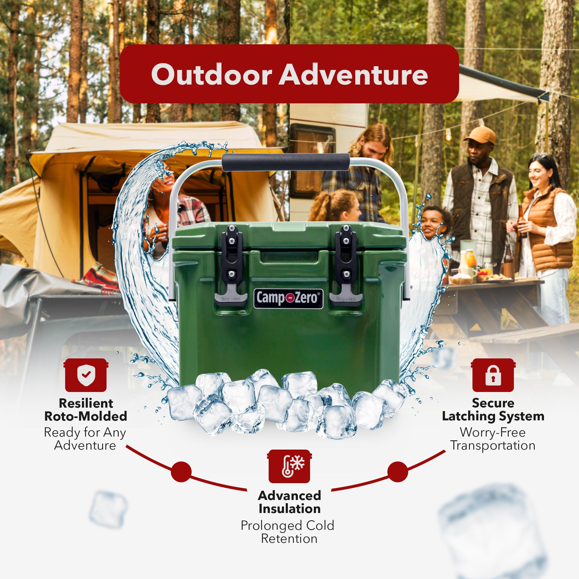 CAMP-ZERO 10 Liter 10.6 Quart Cooler w/2 Molded In Cup Holders, Green (Open Box) - VMInnovations