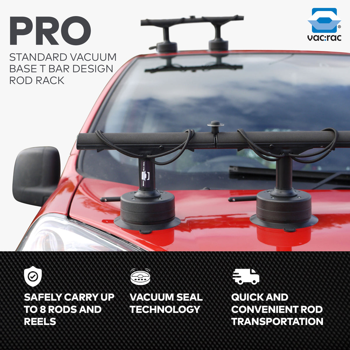 Vac Rac Pro Standard Vacuum Base T Bar Design Rod Rack Holds Up To 8 Rods, Black