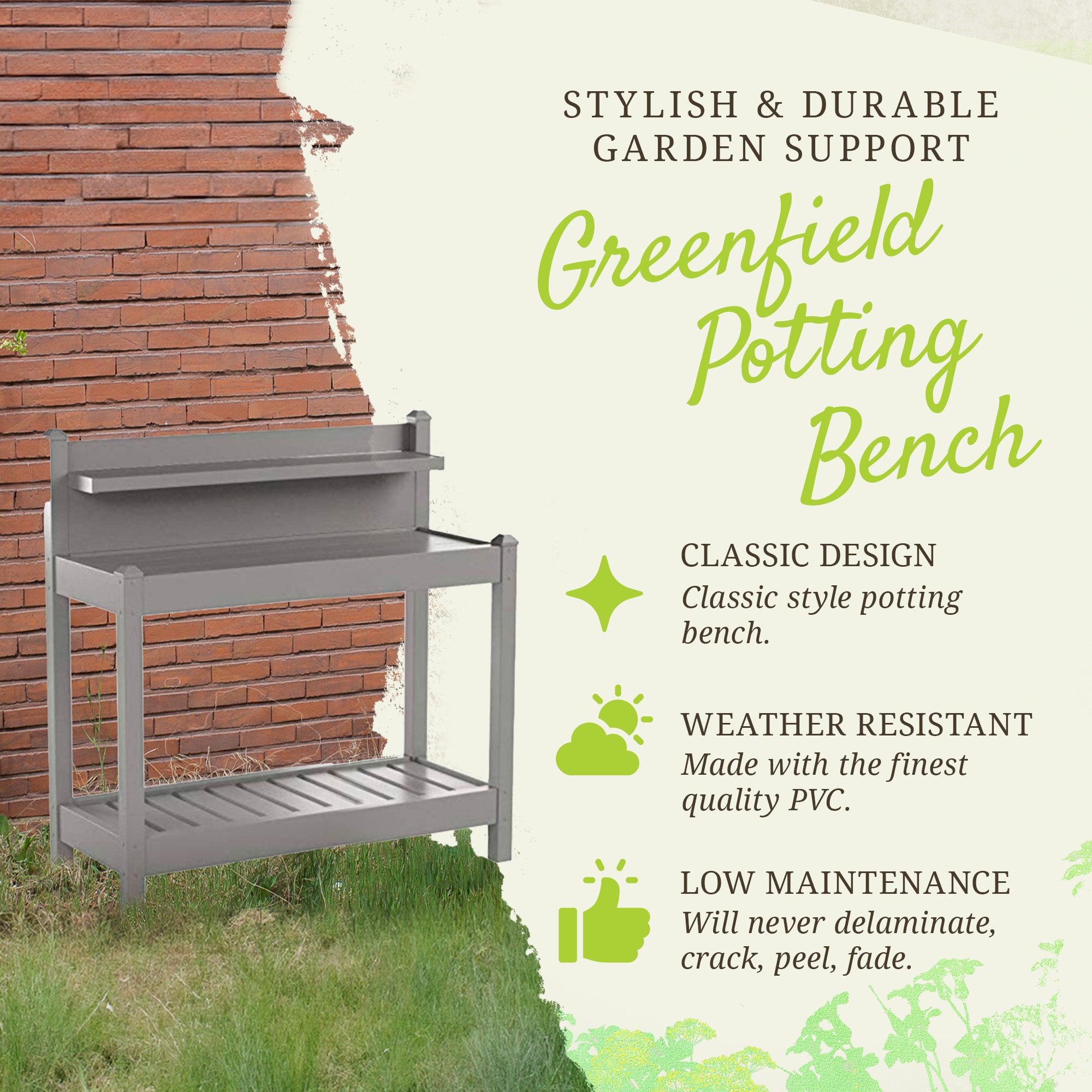 Dura-Trel Gardening PVC Vinyl Greenfield Potting Bench, Mocha (Open Box)