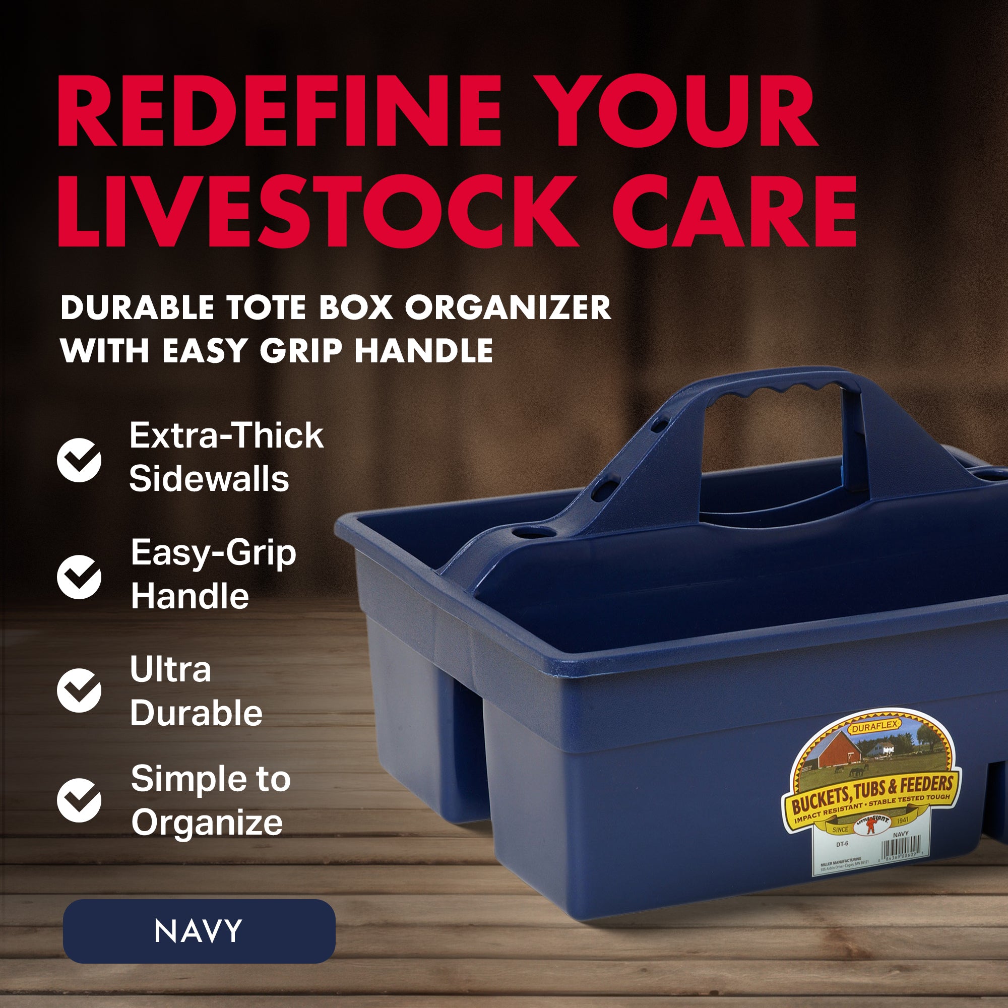 Little Giant Plastic Box Organizer w/2 Compartments & Grip Handle, Navy (Used)