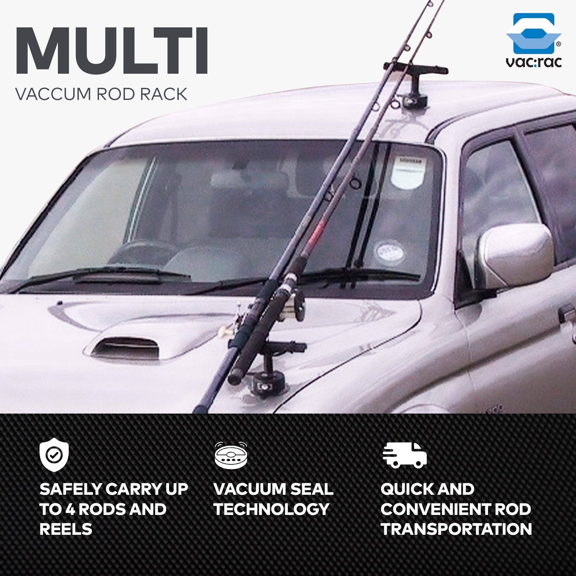 Vac Rac Multi Vaccum Rod Rack Holds up to 4 Rods and Reels with On/Off Lever - VMInnovations