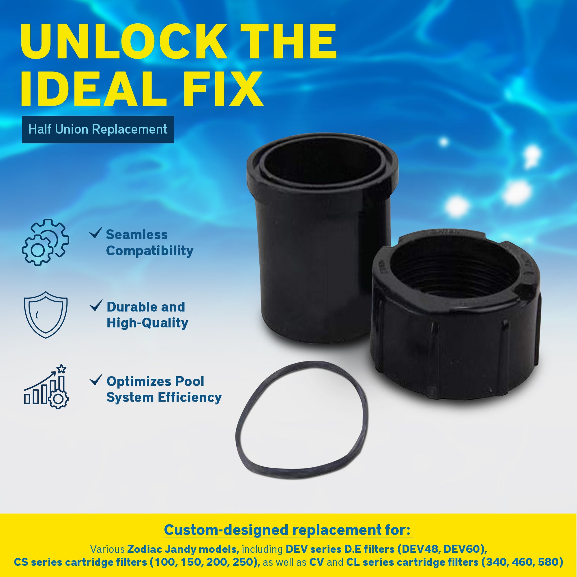 Zodiac Half Union Replacement for Select Zodiac Cartridge Filters, Black (Used) - VMInnovations