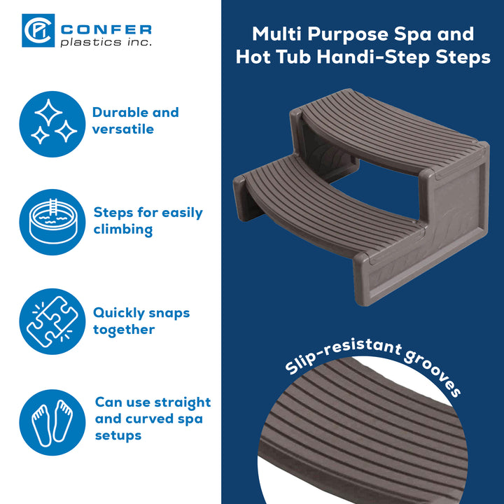 Confer Plastics Handi-Step Spa Hot Tub Stairs for Straight/Curved Spas,Deep Grey - VMInnovations