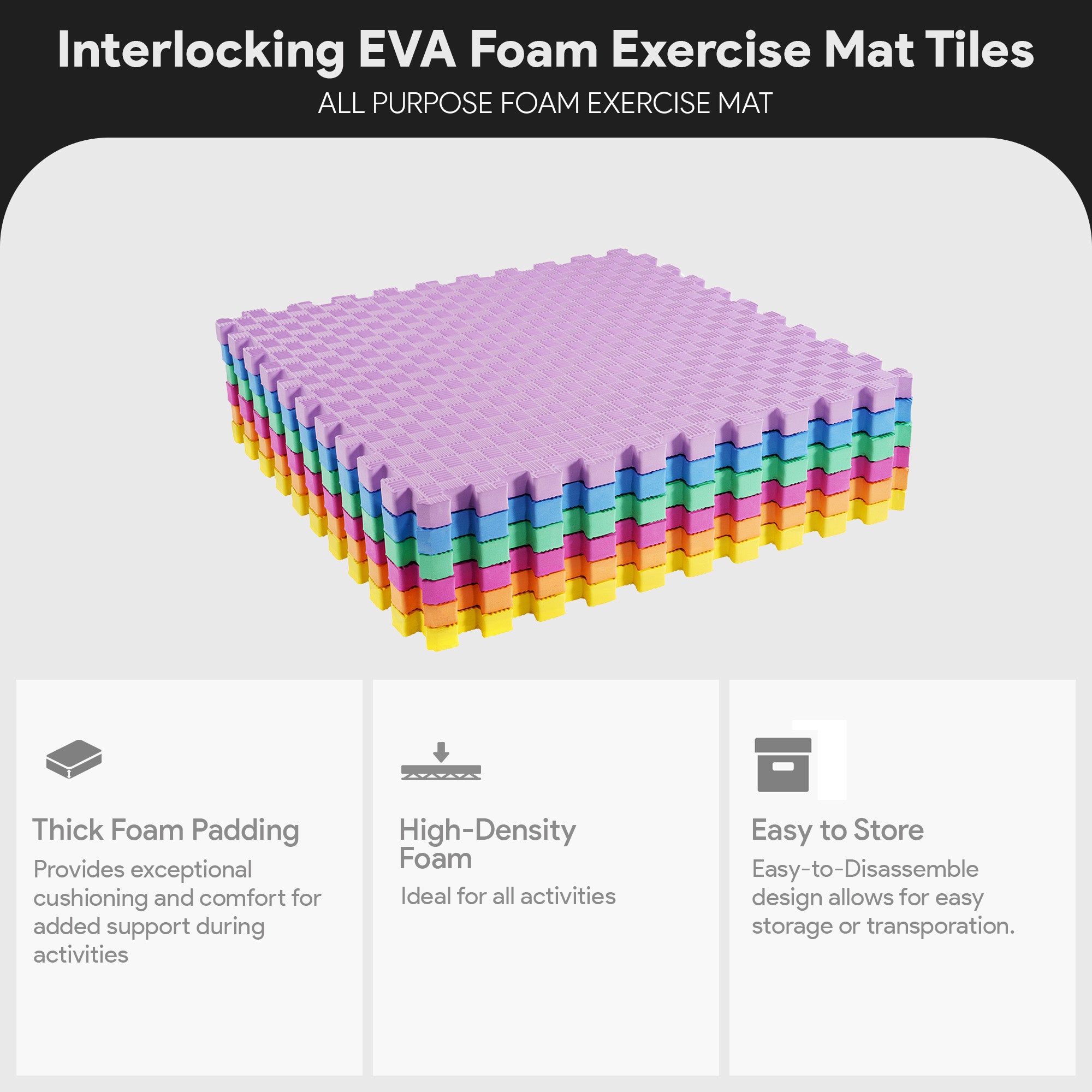 BalanceFrom Fitness 24 Sq Ft Interlocking EVA Foam Exercise Mat Tiles, Multi - VMInnovations