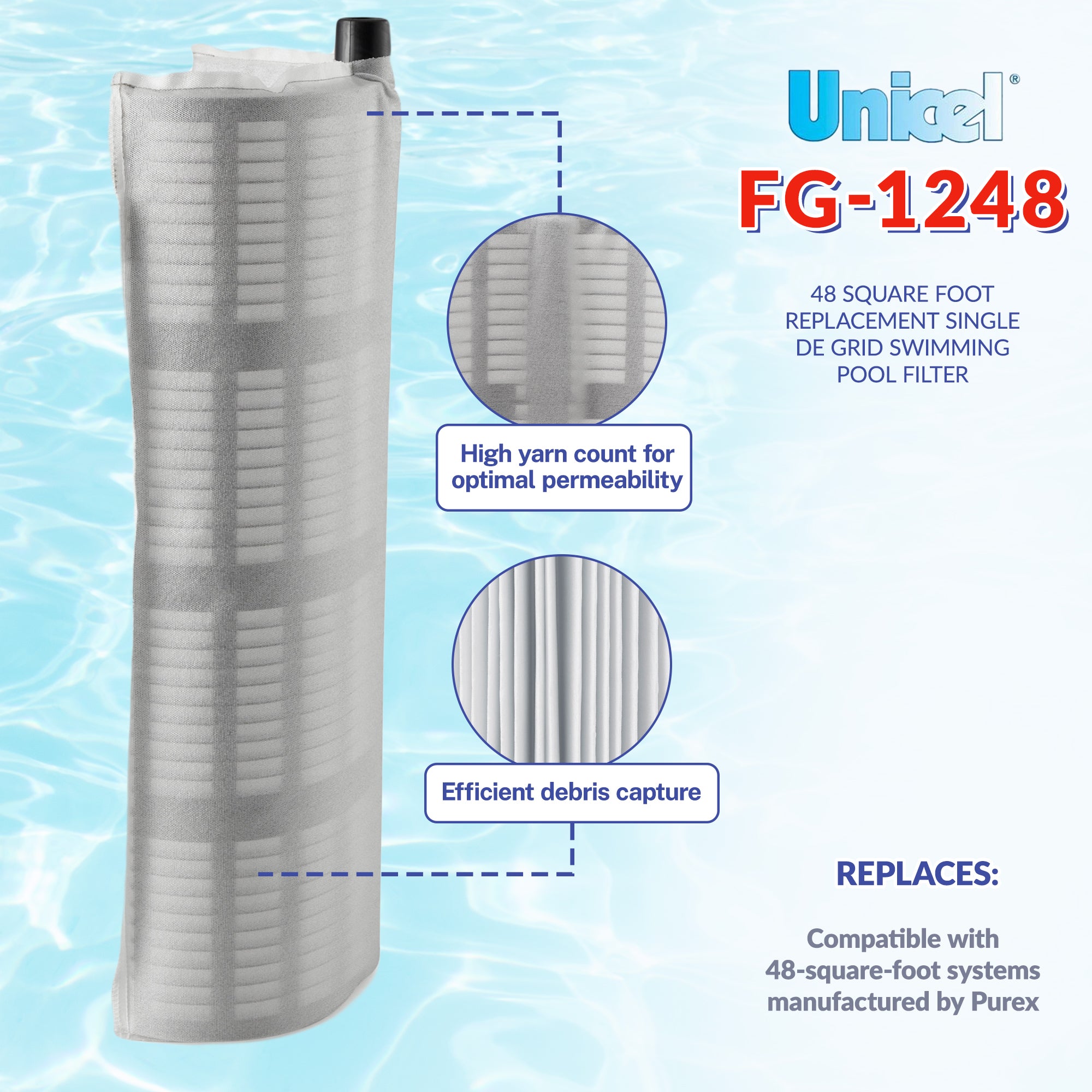 Unicel FG-1248 Pentair Purex Replacement 25.38" x 10.75" DE Filter Grid | Used
