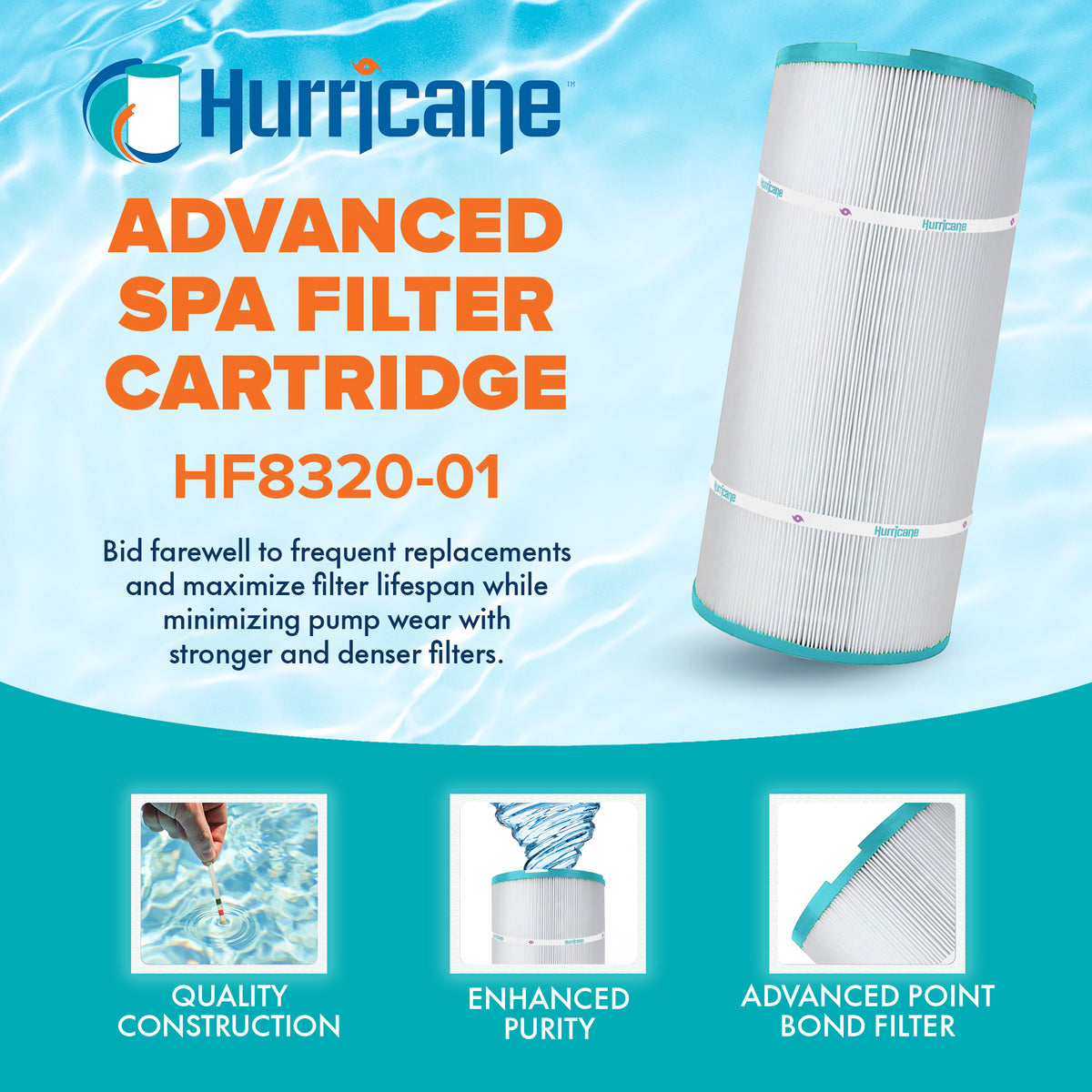 Hurricane 2 Pack HF8320-01 Advanced Pool and Spa Filter Cartridge Replacement