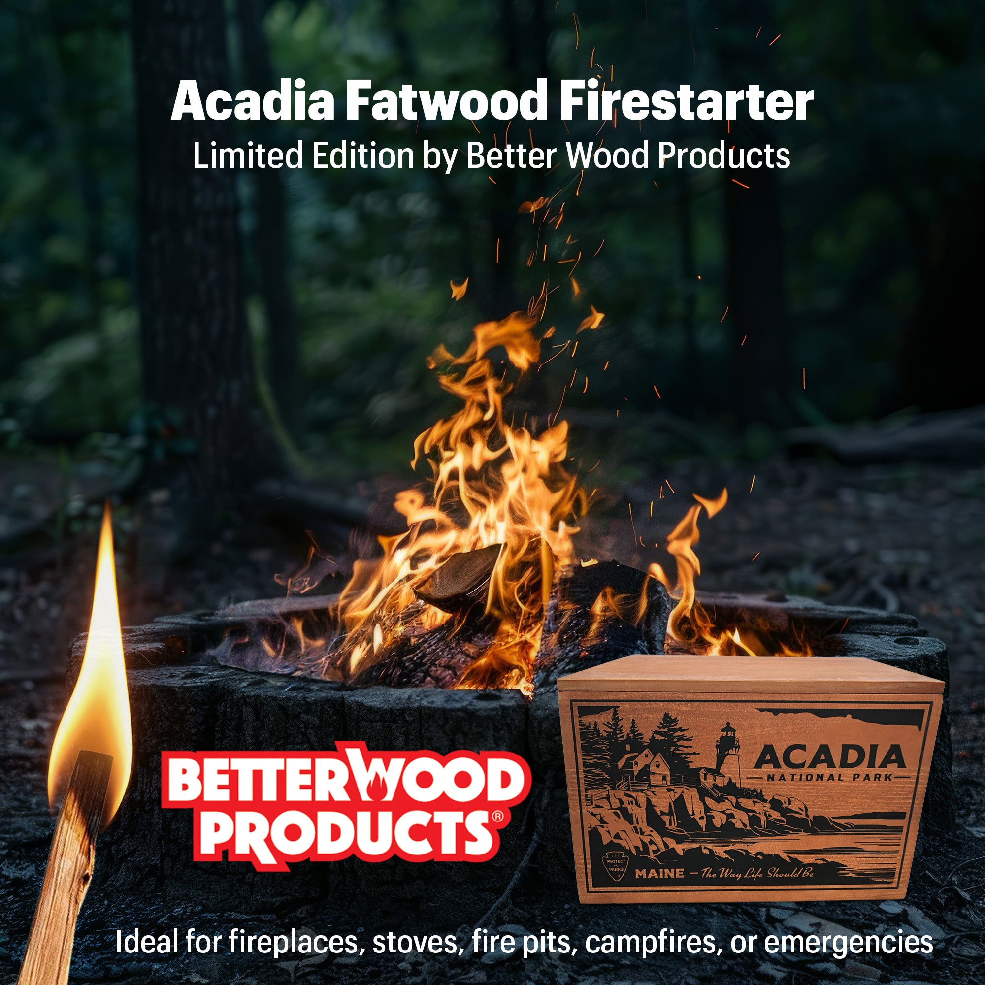 Better Wood Products Protect the Parks Fatwood Firestarter Sticks, Acadia Box - VMInnovations