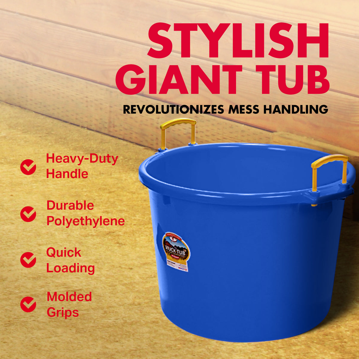 Little Giant 70 Quart Durable and Versatile Utility Muck Tub w/Handles, Blue