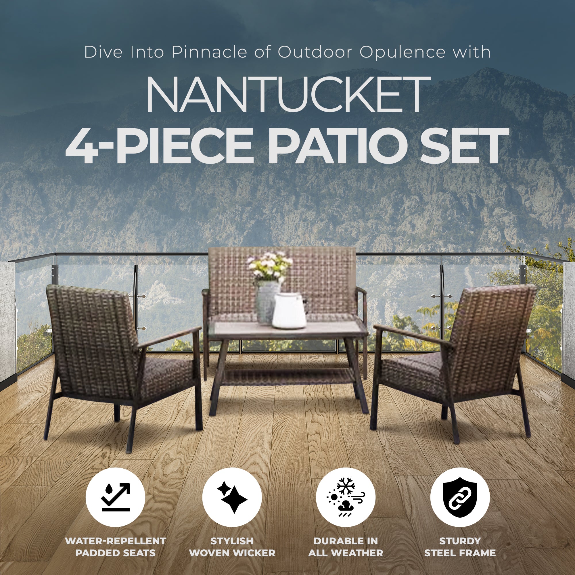 Four Seasons Courtyard 4pc All Weather Deep Seating Patio Set (Open Box)