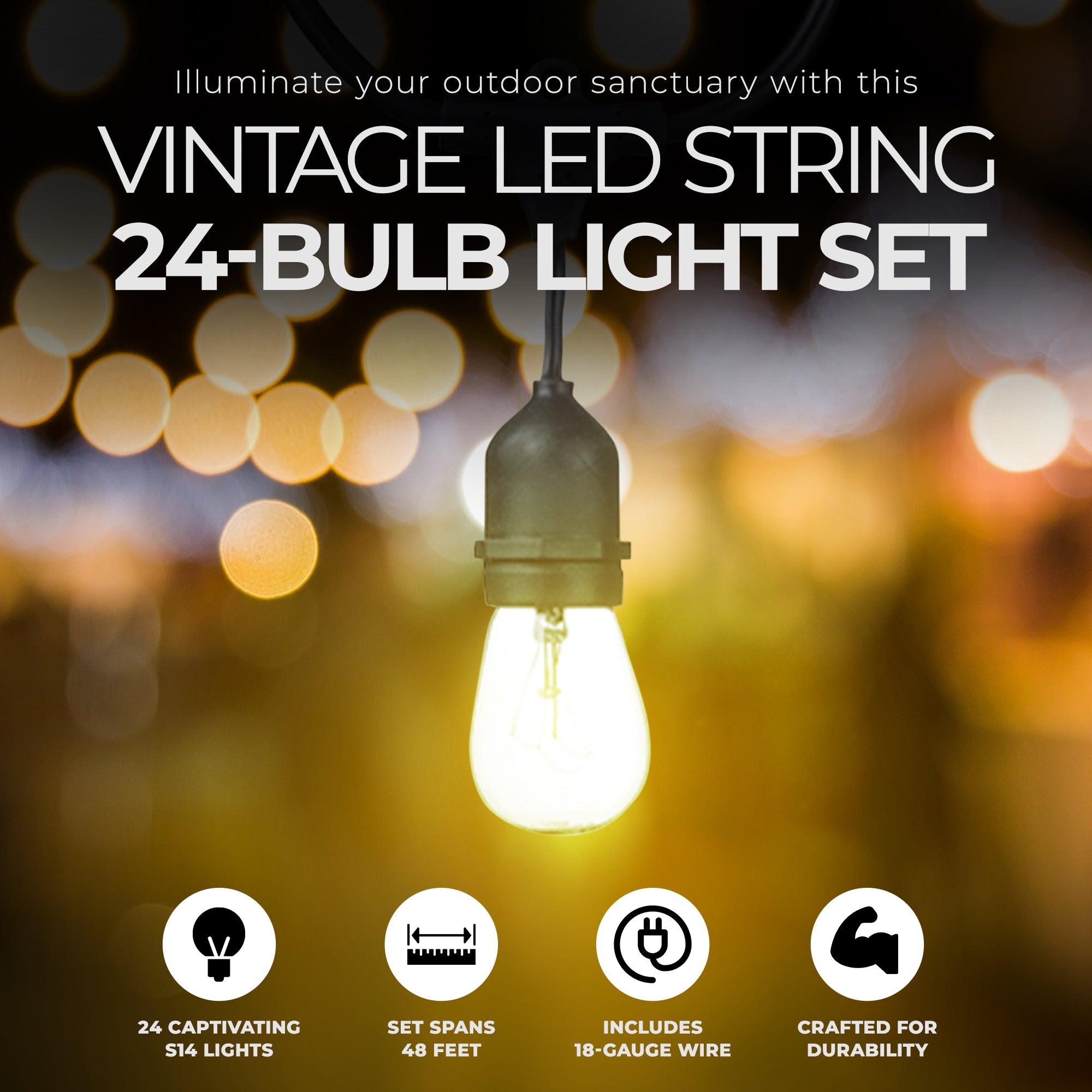 Globe Electric 48' LED Vintage S14 80 Lumens 24-Bulb String Light Set (Open Box) - VMInnovations