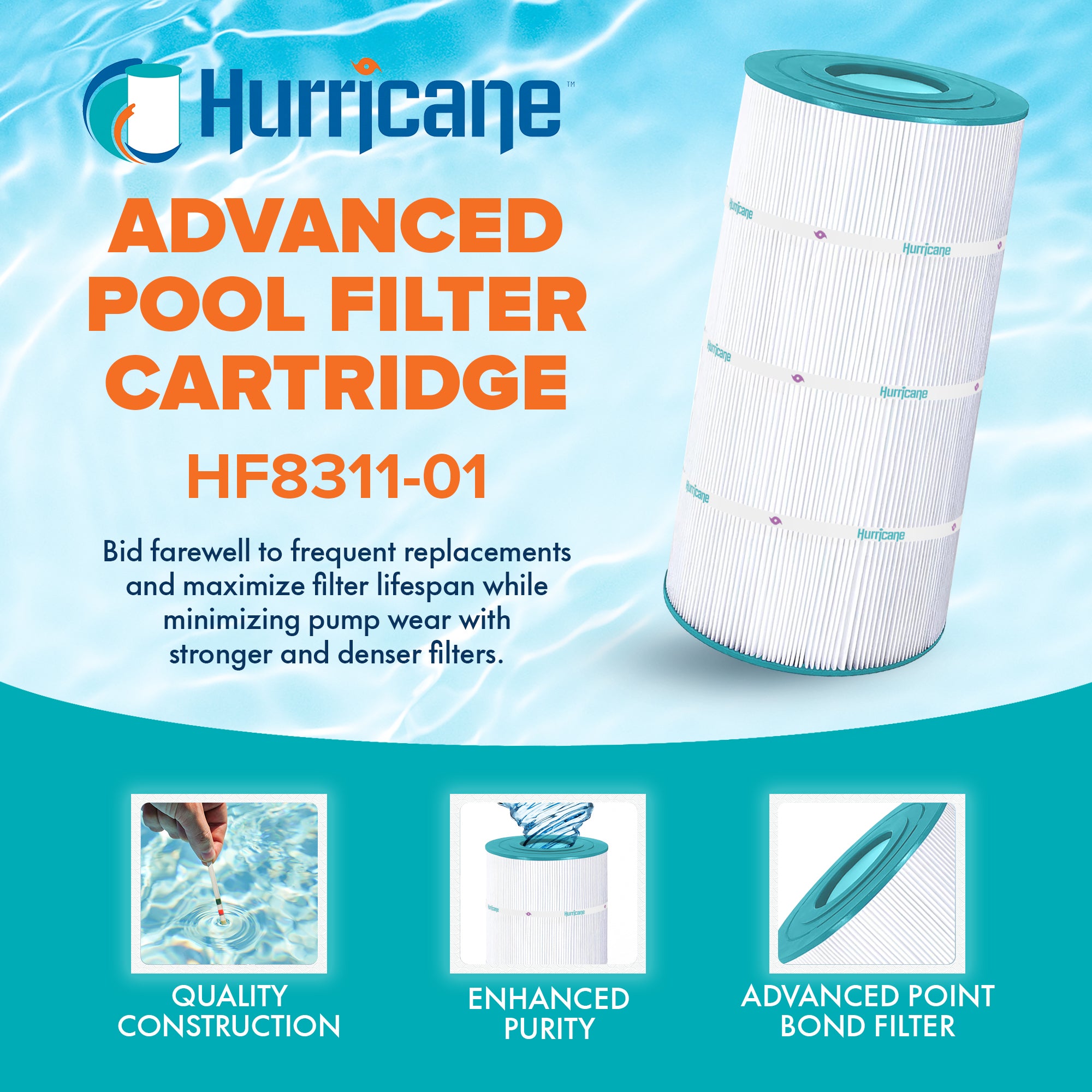 Hurricane Replacement Spa Filter Cartridge for PXST100 and Unicel C-8311, 4 Pack