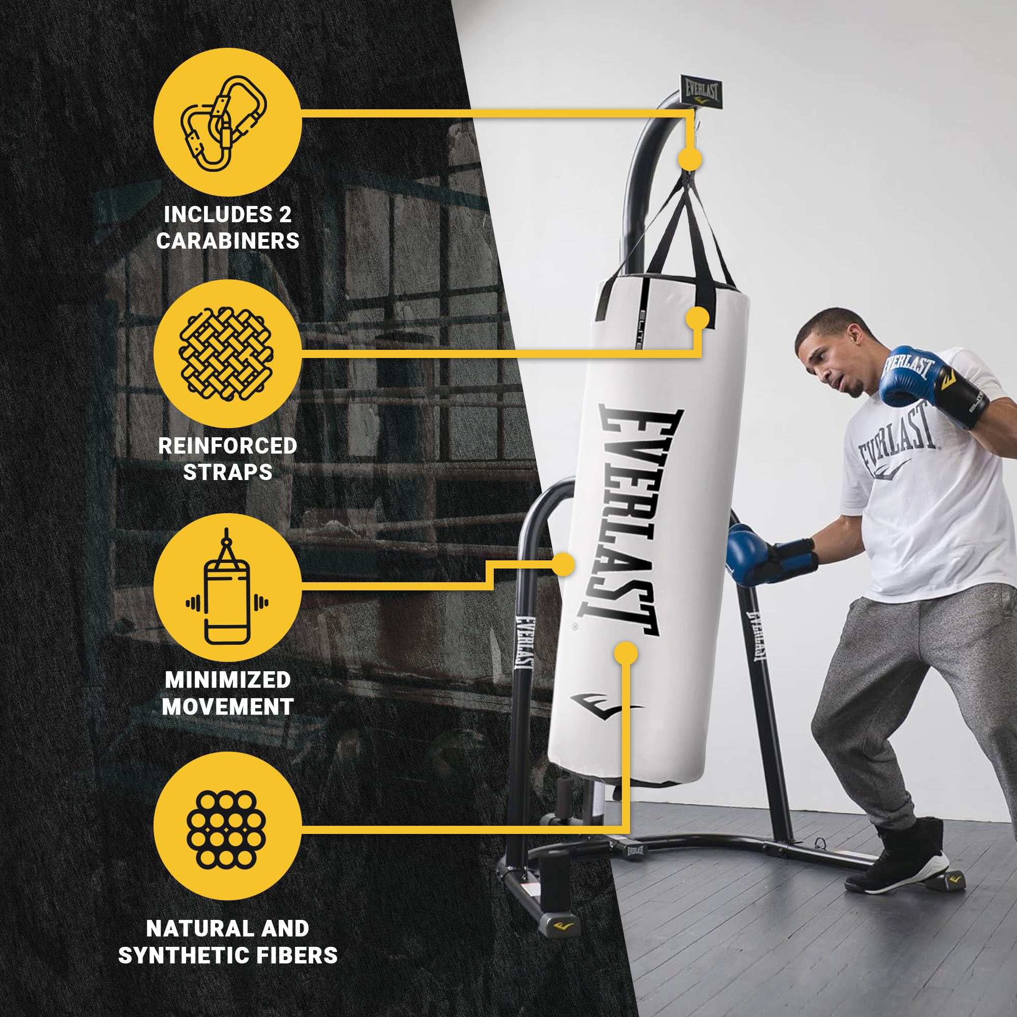 Everlast Elite Nevatear 70 Pound Heavy Bag with Hanging Strap and D Rings, White - VMInnovations