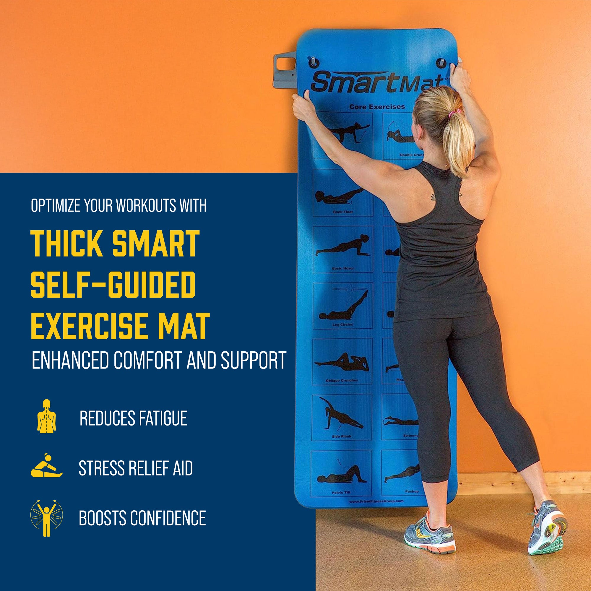 Prism Fitness 16mm Thick Smart Self-Guided Stretching and Exercise Mat, Blue