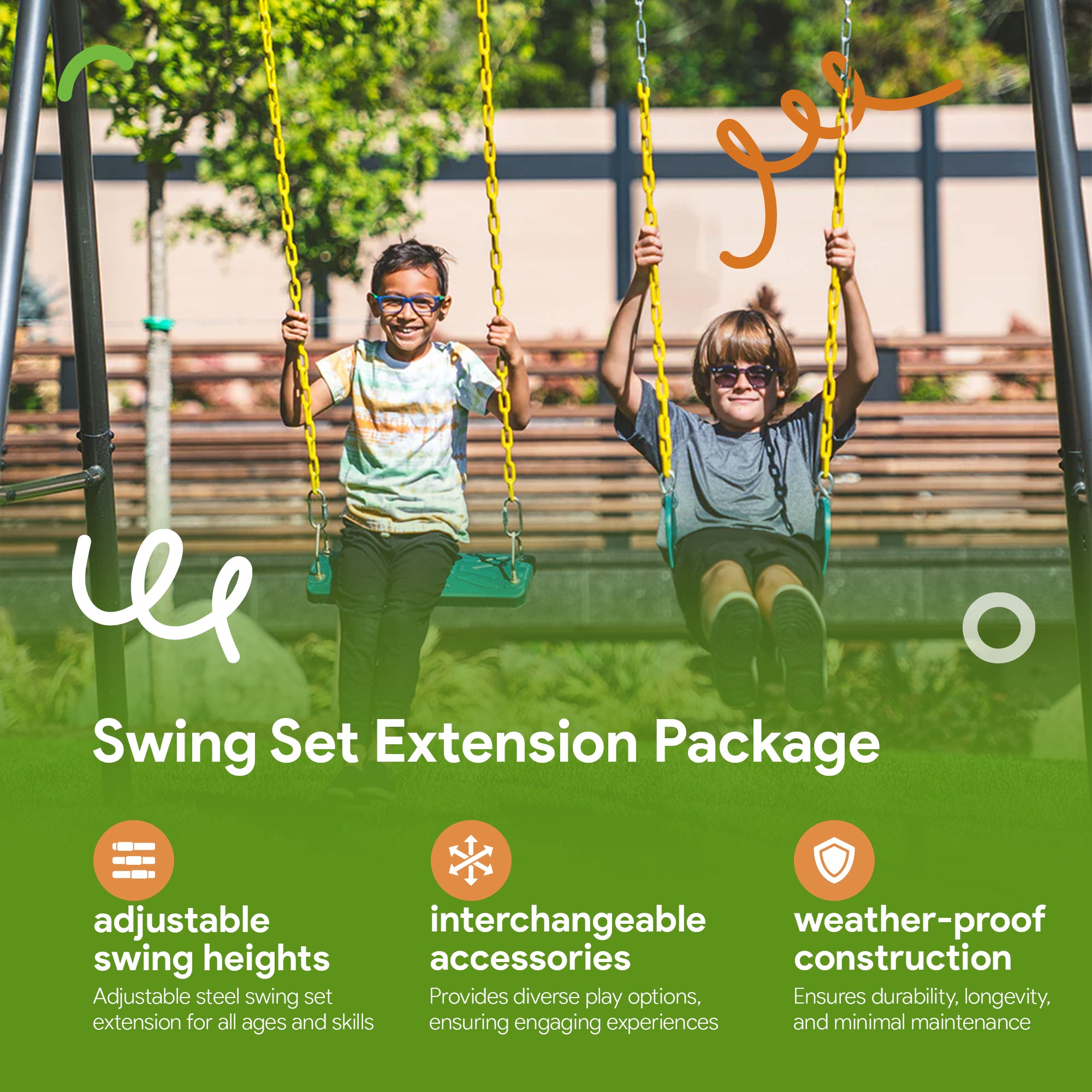 gobaplay Outdoor Adventure Swing Set with Single Frame & 6' Extension Attachment - VMInnovations