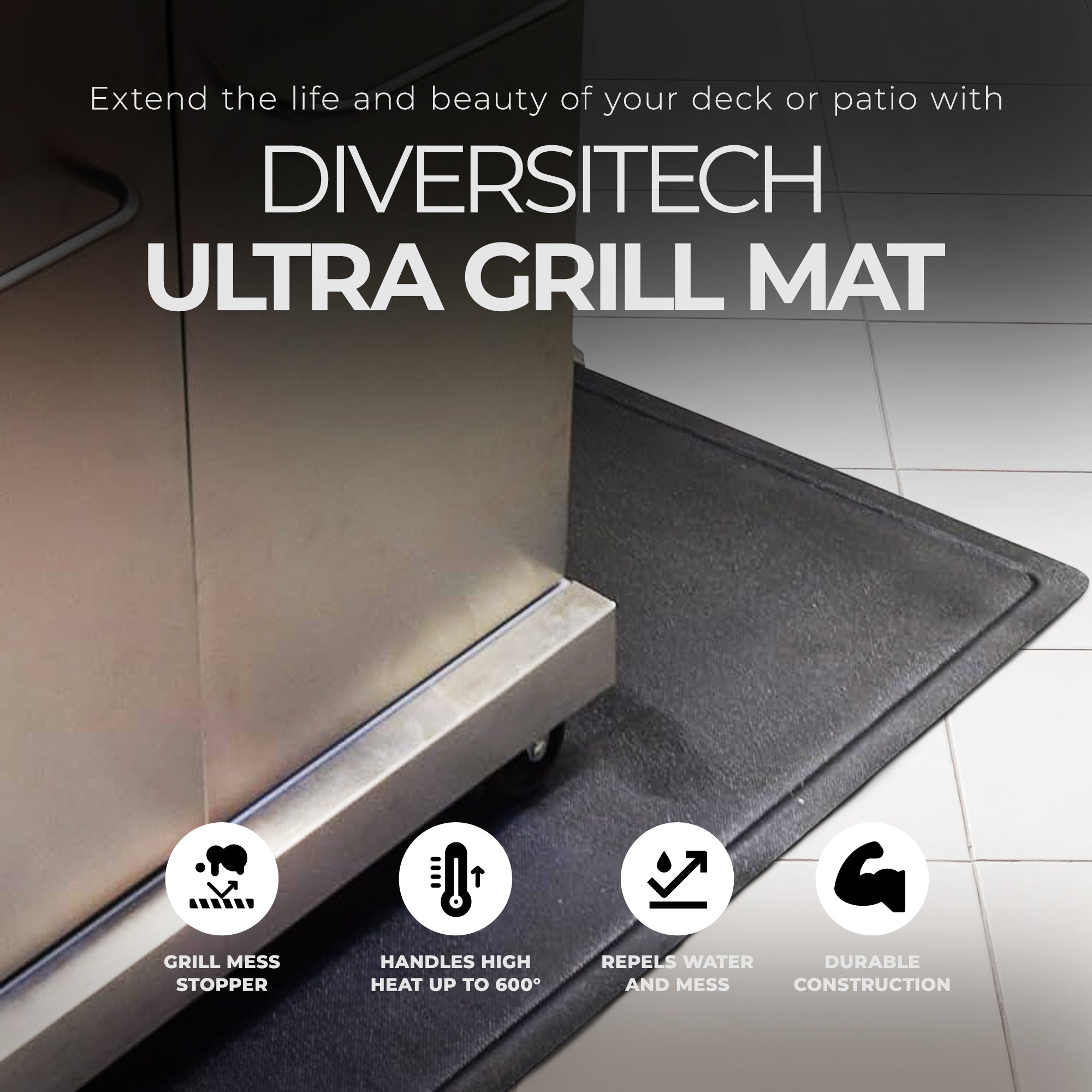Diversitech Outdoor Gas Grill BBQ and Patio Fire Pit Mat, 48 x 30 Inches, Black - VMInnovations