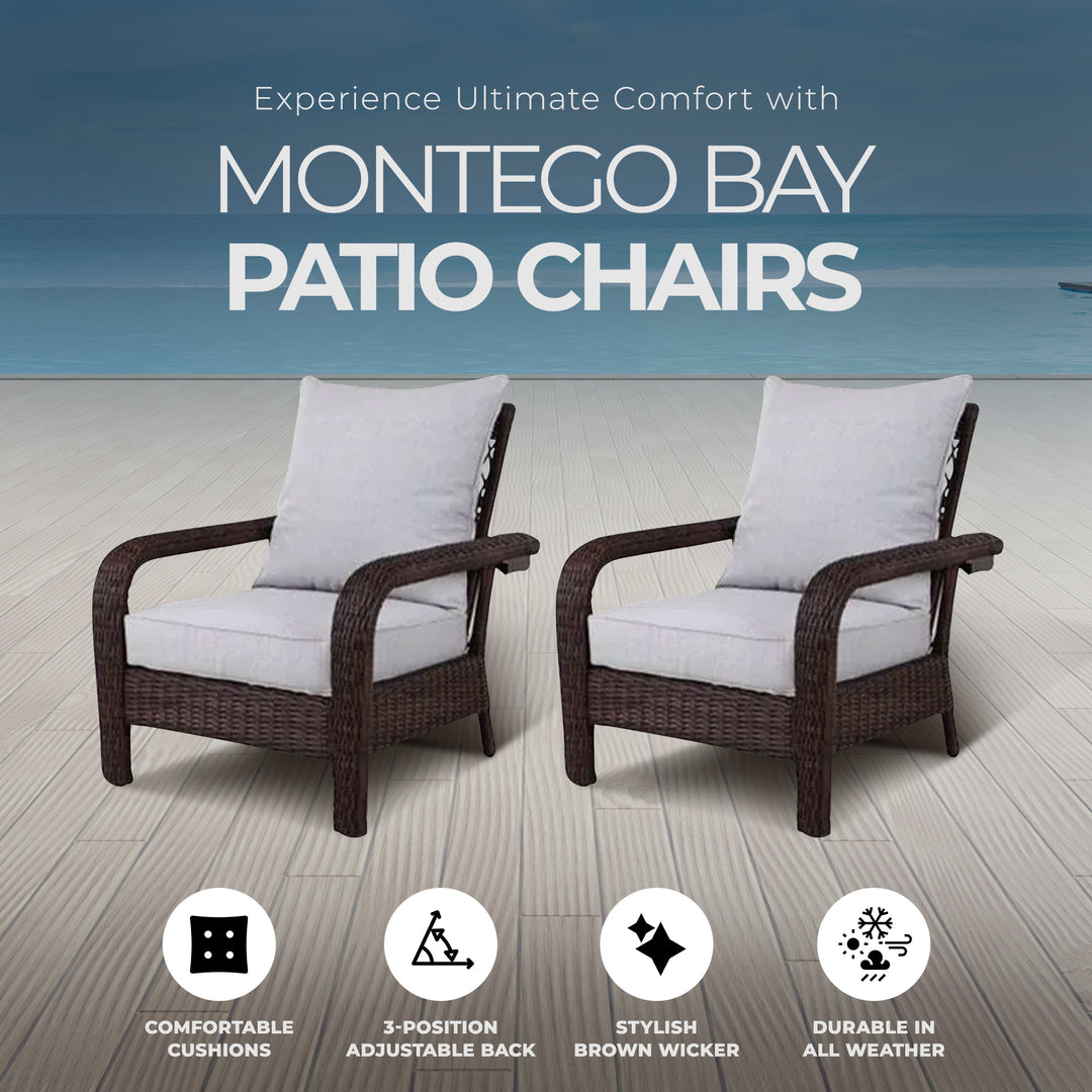 Four Seasons Courtyard Montego Bay Set of 2 Adjustable Patio Chairs w/ Cushions - VMInnovations
