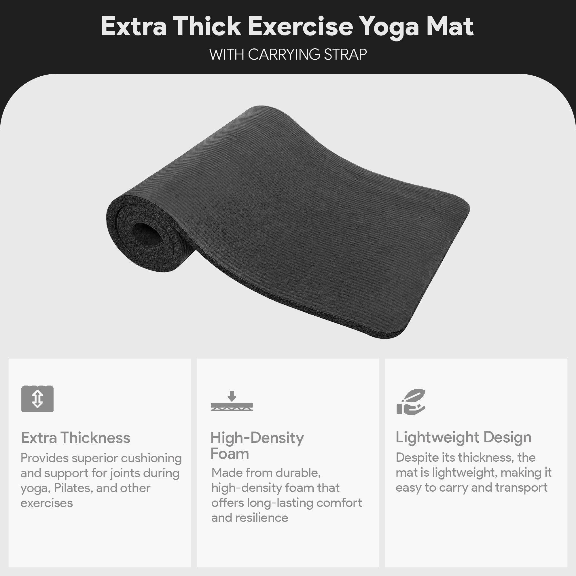 BalanceFrom Fitness 71x24in Anti Tear Yoga Mat with Strap, Black (Open Box) - VMInnovations