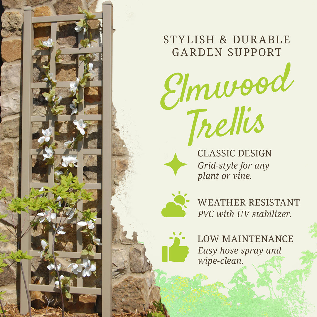 Dura-Trel Elmwood 22 by 75 Inch Indoor Outdoor Garden Trellis w/Ground Anchors, Plant Support for Vines, Climbing Plants, Flowers, & Vegetables, Mocha - VMInnovations