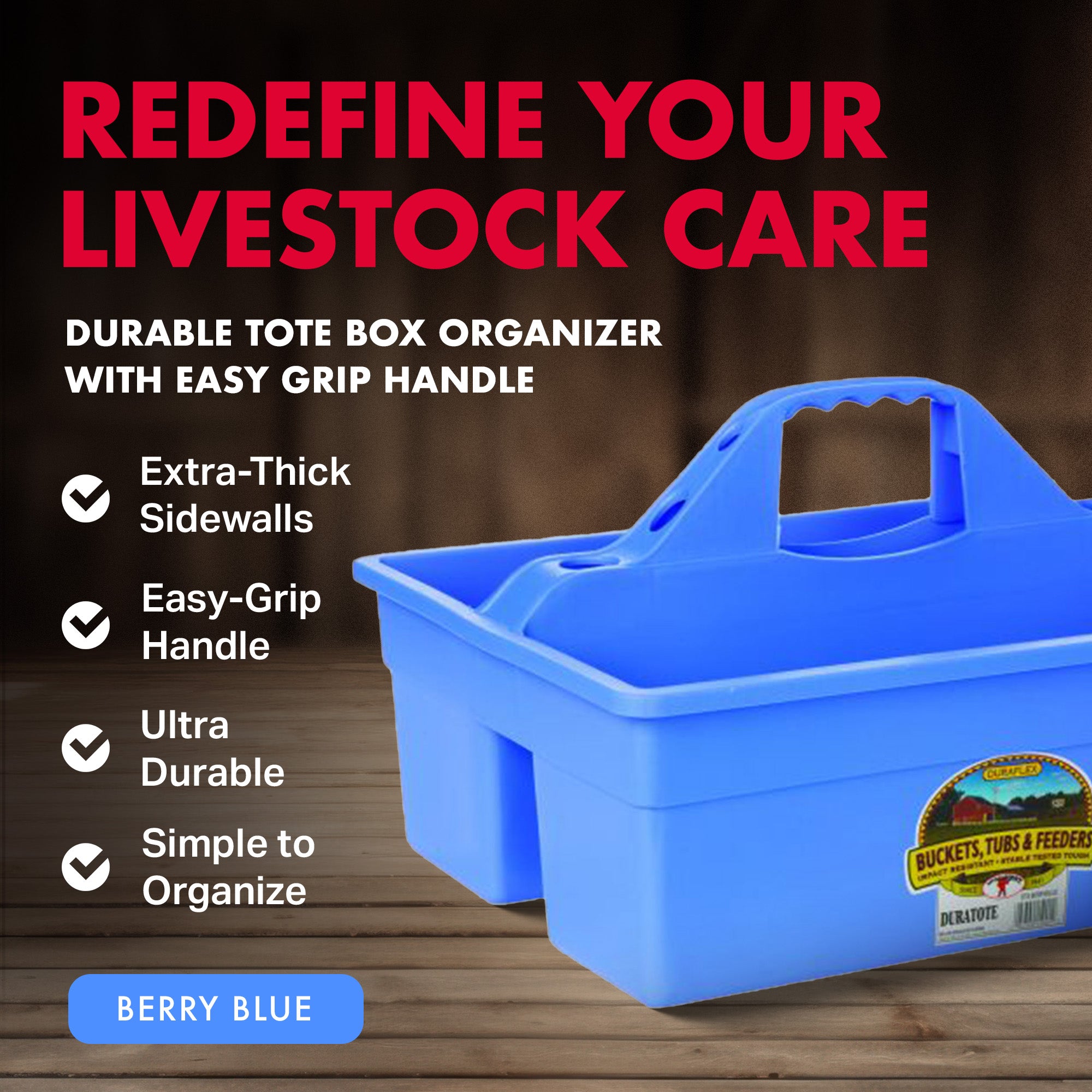 Little Giant DuraTote Plastic Box Organizer w/2 Compartment & Grip Handle, Berry - VMInnovations