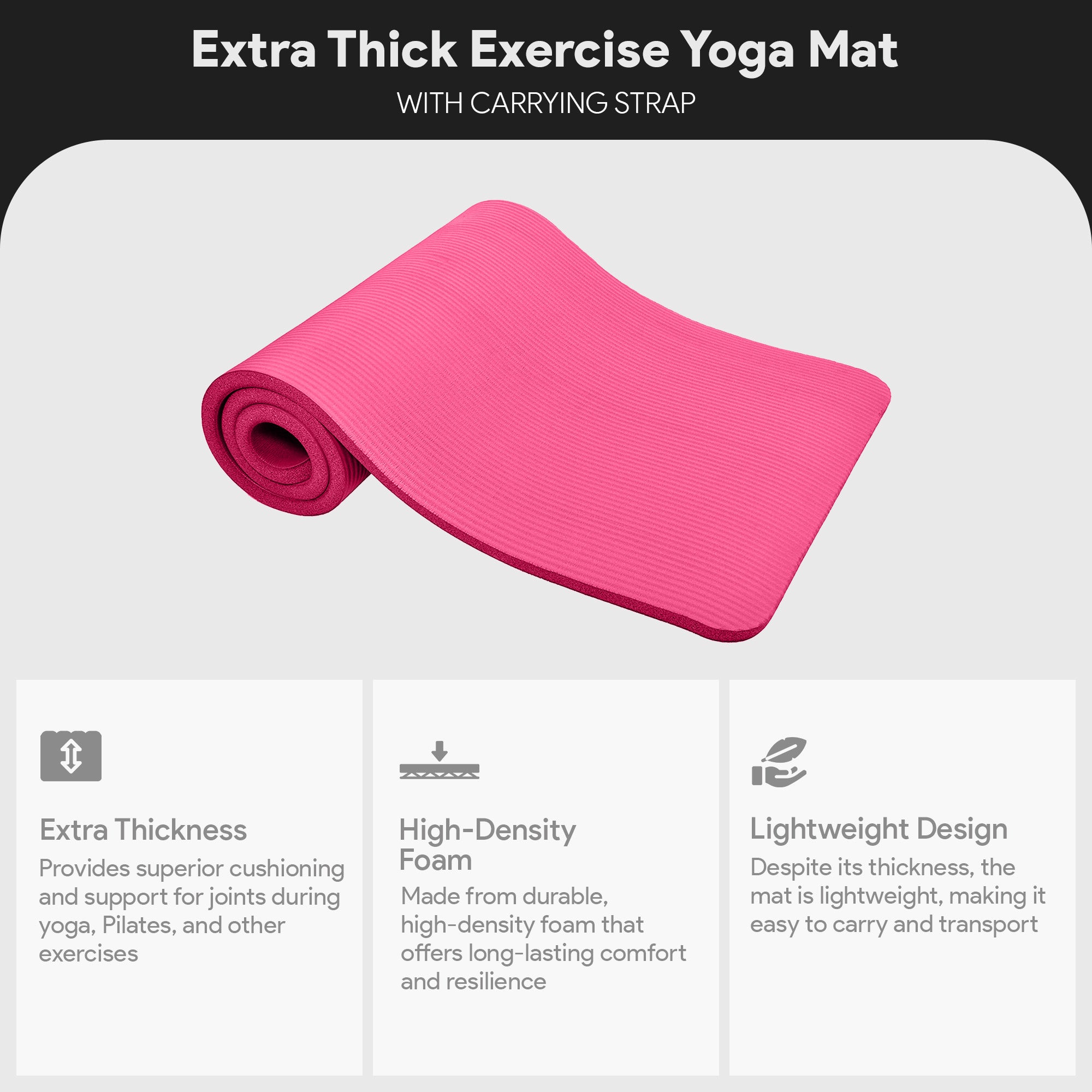 BalanceFrom 1" Extra Thick Exercise Yoga Mat with Carrying Strap, Pink (Used) - VMInnovations