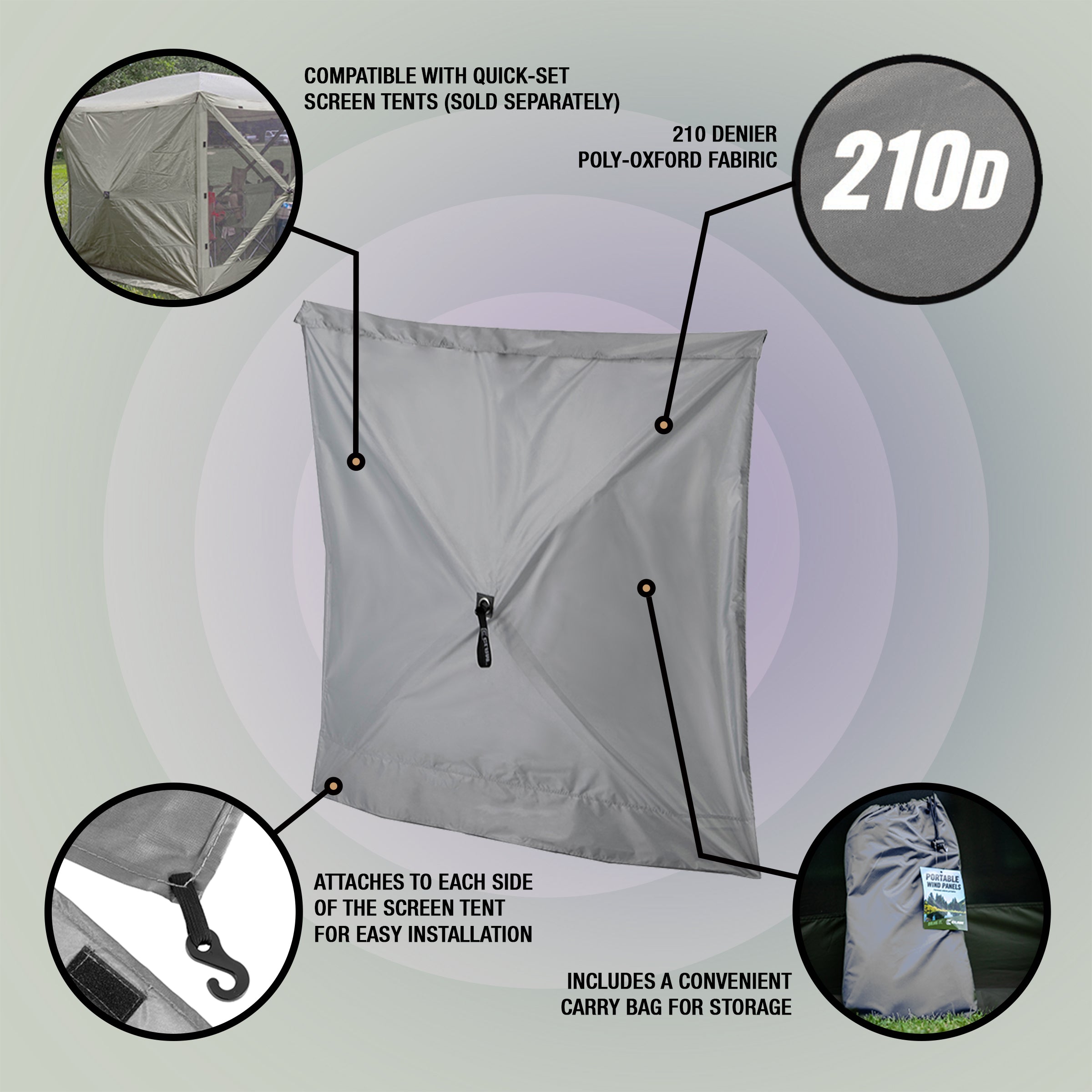 CLAM Quick-Set Screen Hub Tent Wind & Sun Panels, Accessory Only, Gray (3 pack) - VMInnovations