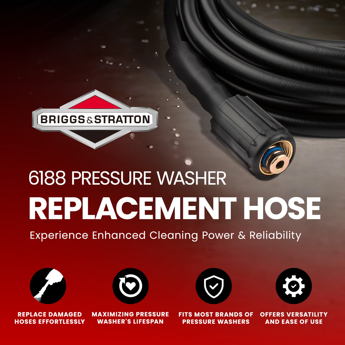 Briggs & Stratton 30 Ft x 1/4 Inch Pressure Washer Hose with Dual O-Ring Sealing