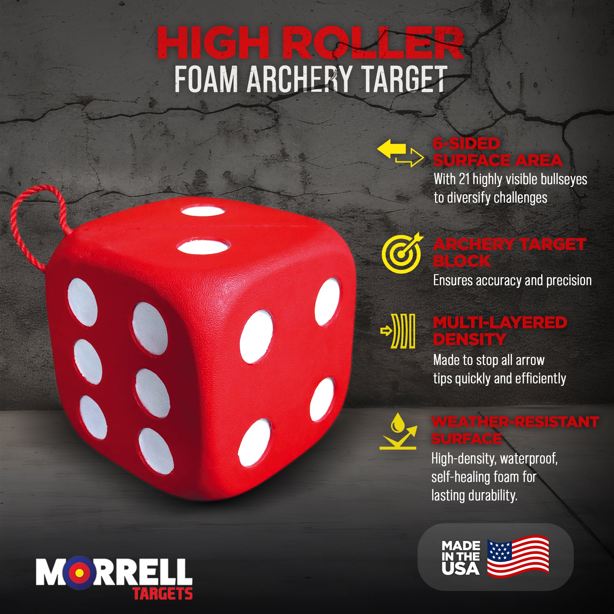Morrell Targets High Roller Foam 6 Sided 21 Combo Archery Target, 13x13x13", Red