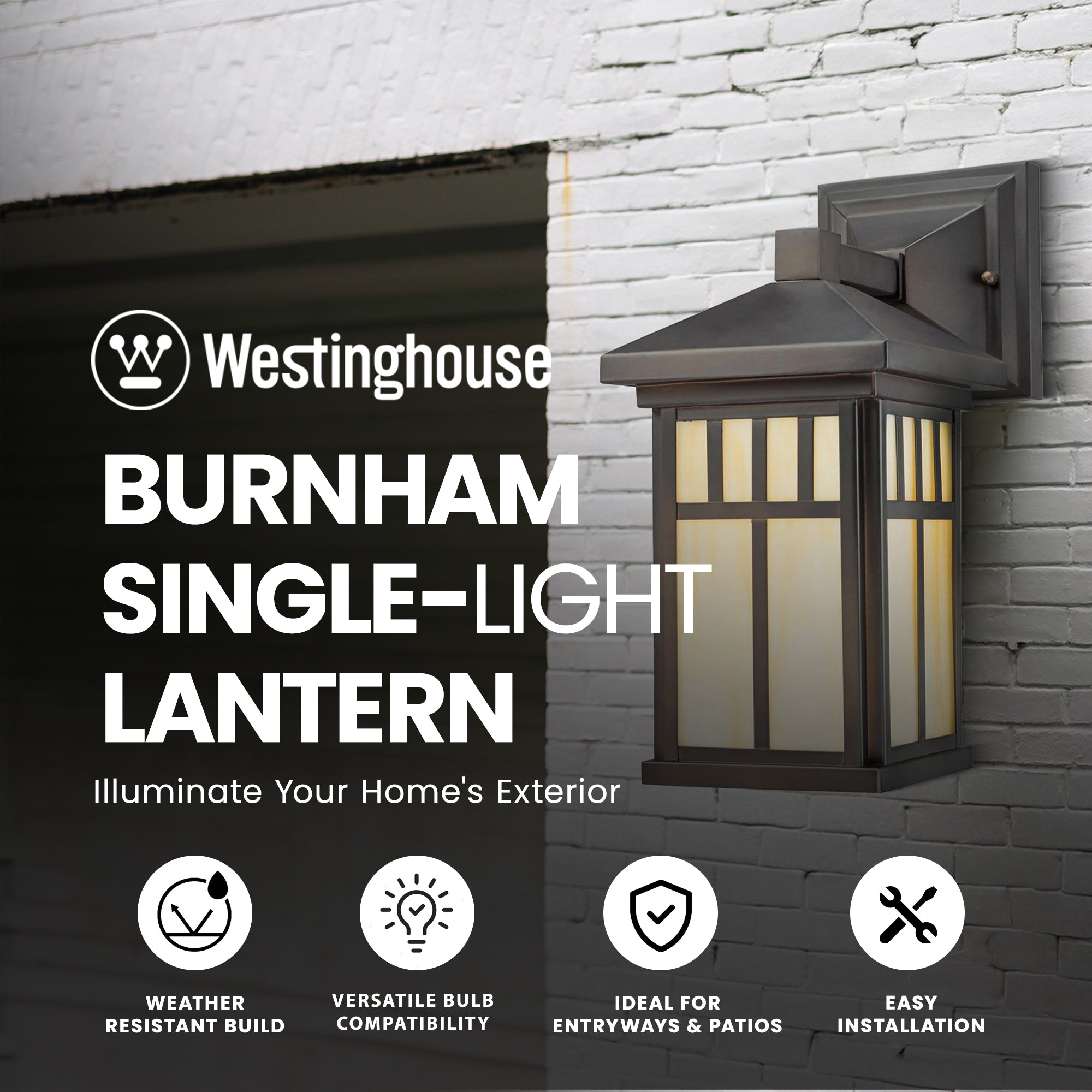 Westinghouse Burnham Light Exterior Wall Mount Lantern & Honey Glass (Open Box) - VMInnovations