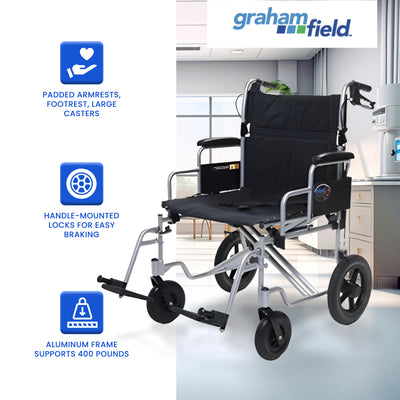 Graham Field Aluminum 24 Inch Bariatric Transportation Wheelchair, Black (Used)