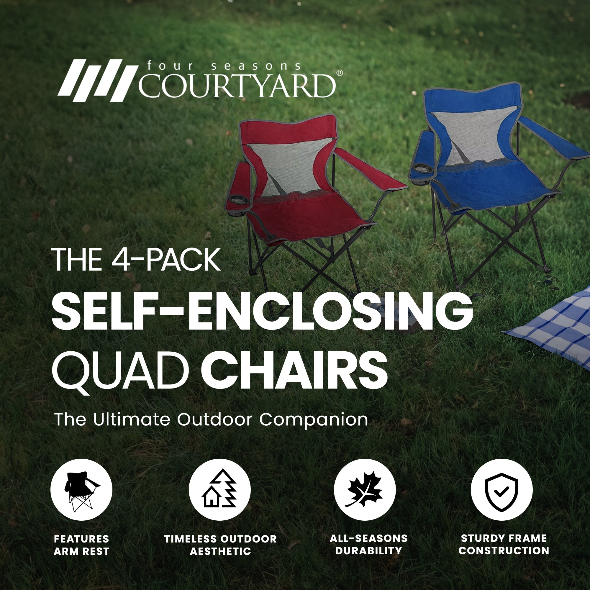 Four Seasons Courtyard Self Enclosing Foldable Quad Chair, Multicolor (4 Pack) - VMInnovations