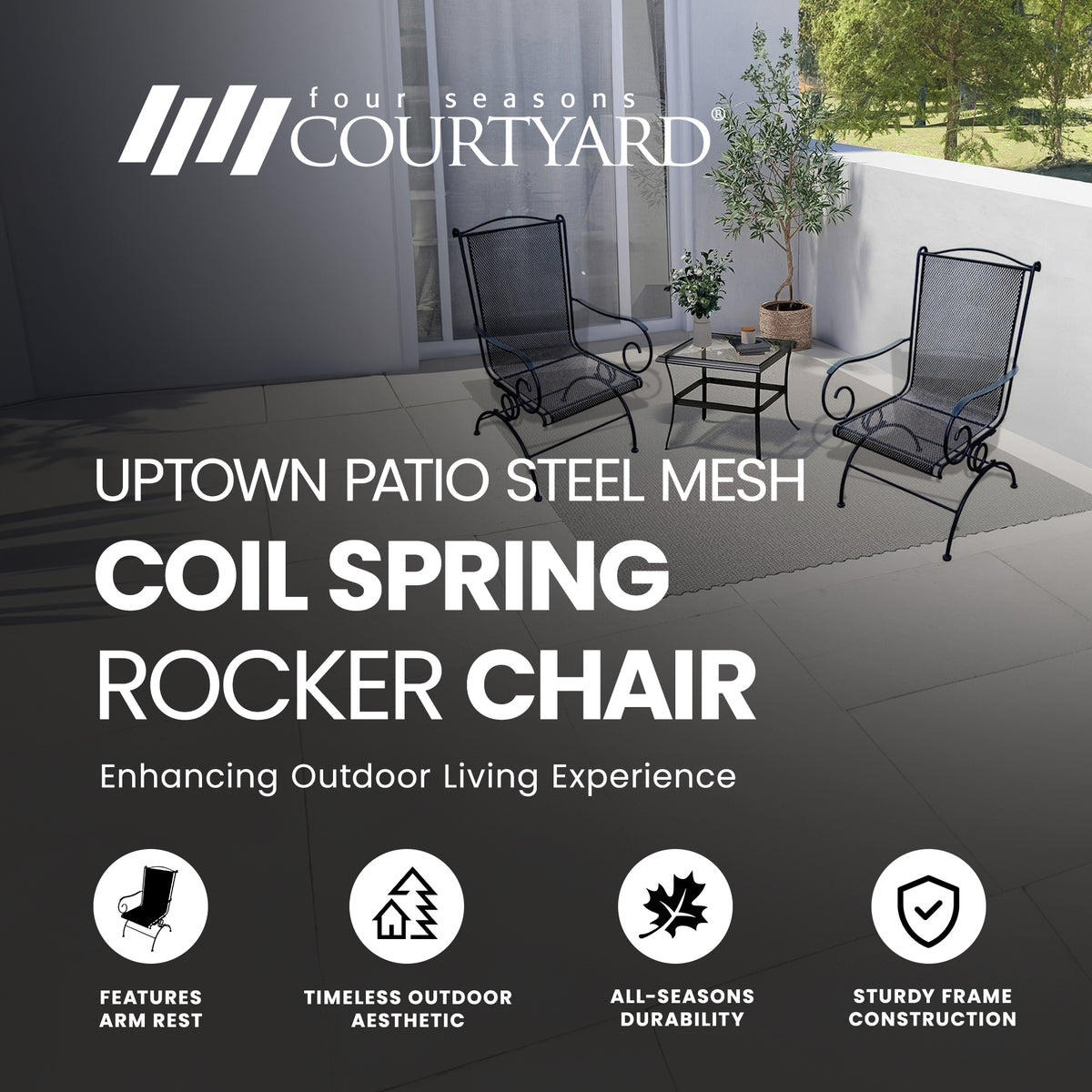 Woodard Uptown Outdoor Patio Steel Mesh Coil Spring Rocker Chair, Black, 2 Pack