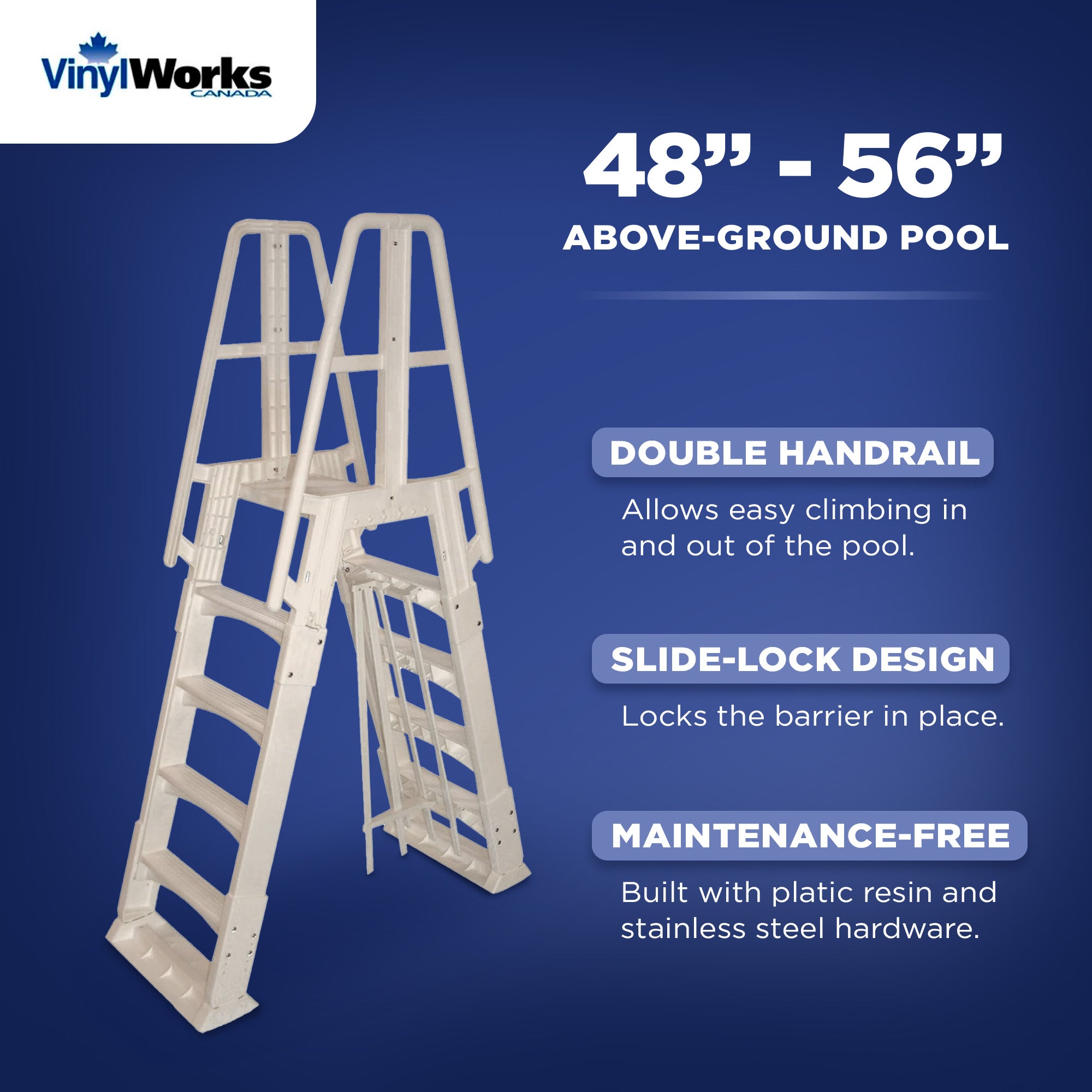 Vinyl Works A Frame Ladder with Barrier for Swimming Pools 48 to 56" Tall (Used) - VMInnovations