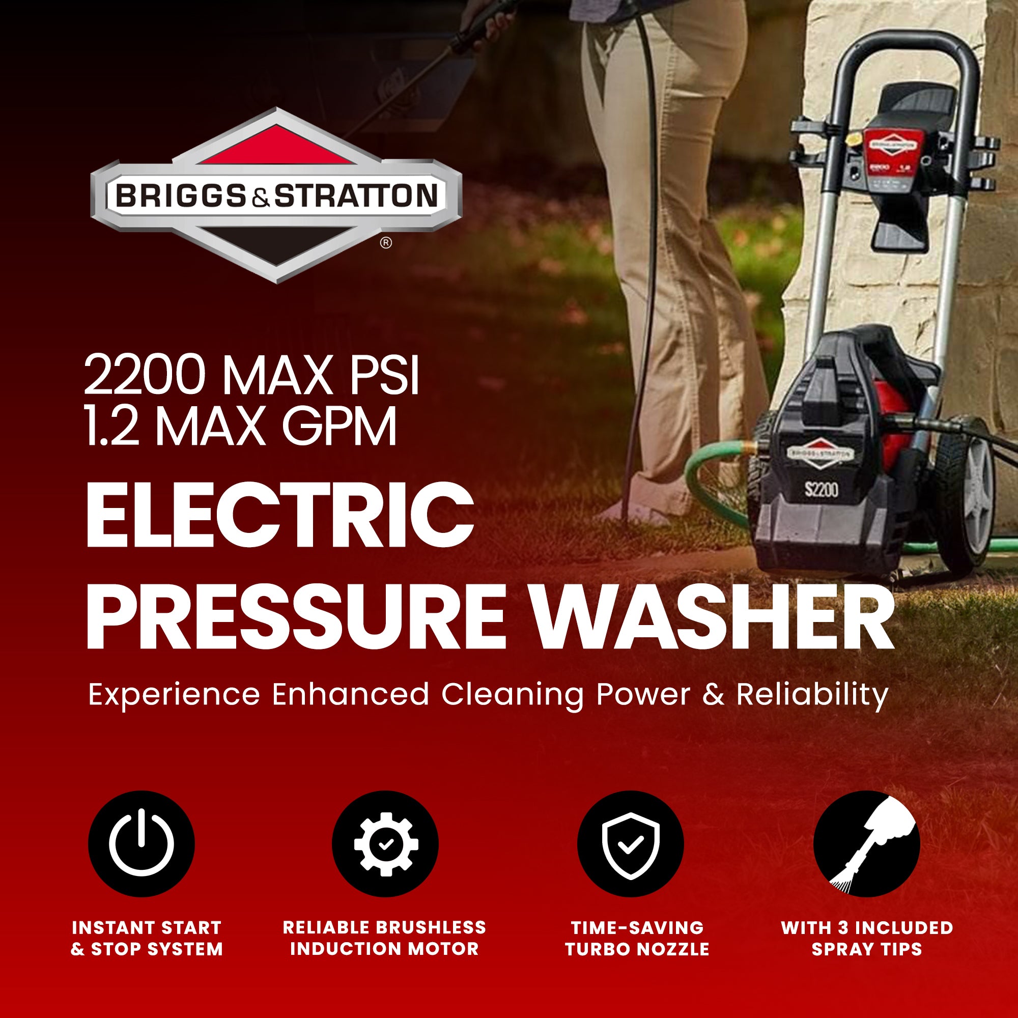 Briggs & Stratton 2200 Max PSI/1.2 Max GPM Electric Pressure Washer w/25 ft Hose - VMInnovations