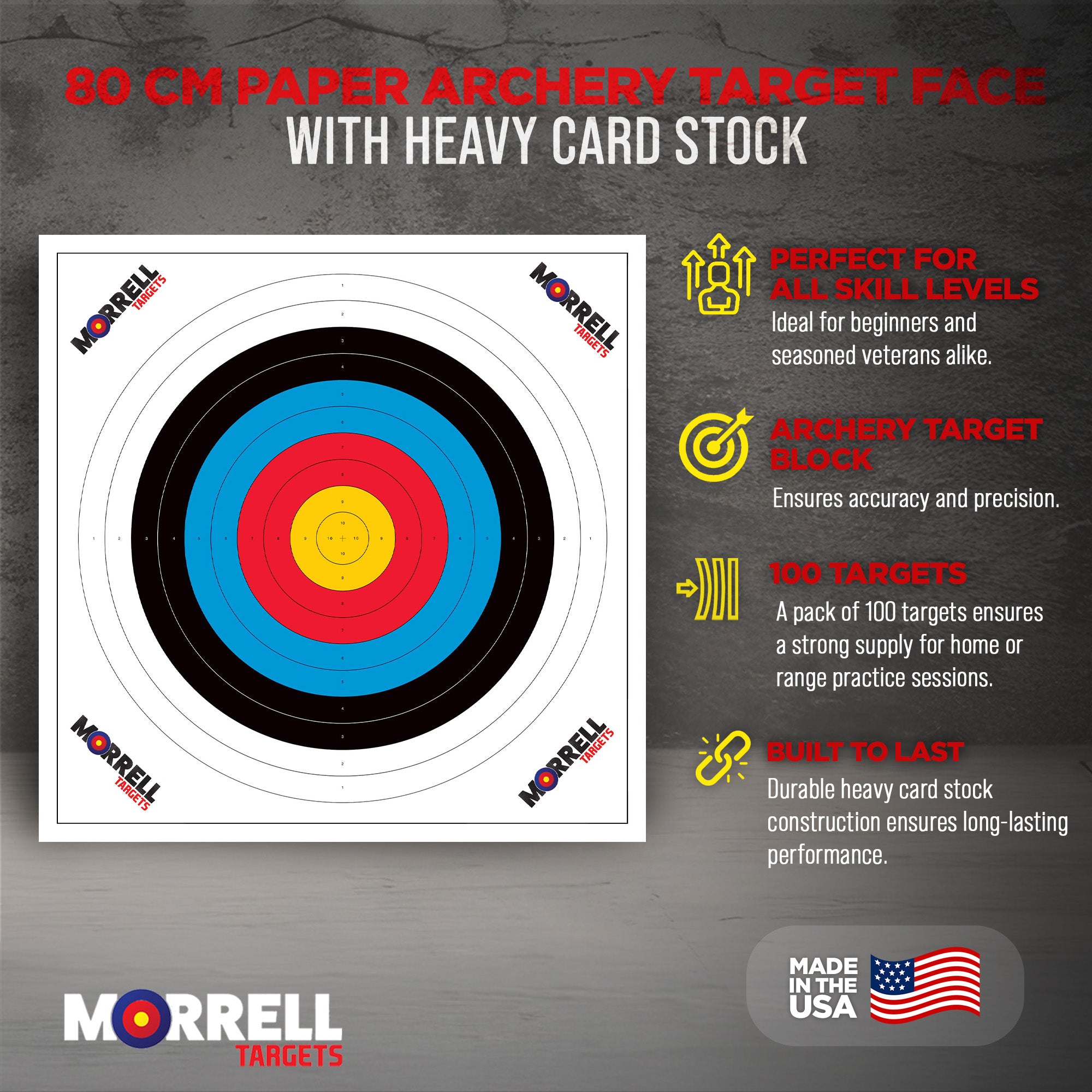 Morrell Targets 80 Cm Paper Archery Target Face with Heavy Card Stock (Open Box) - VMInnovations