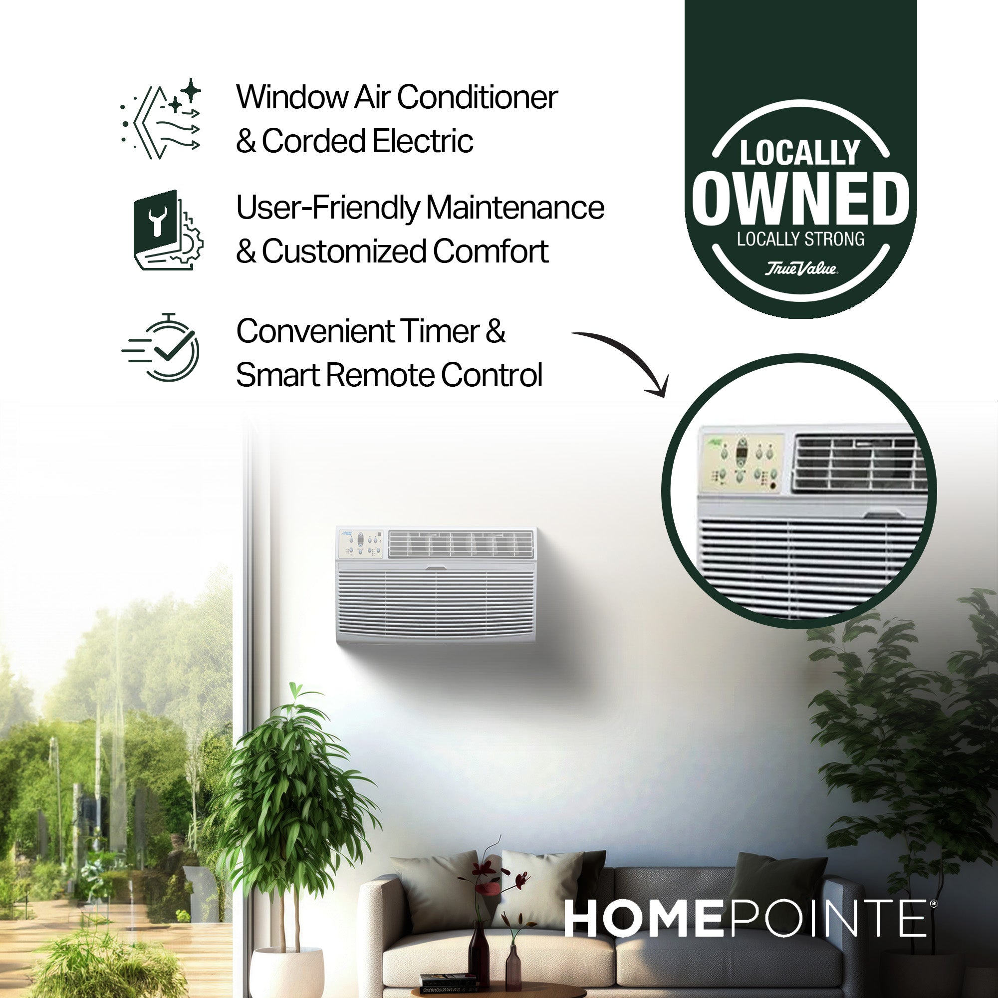 HomePointe 12,000 BTU 230 Volt Through The Wall Window Air Conditioner, White - VMInnovations