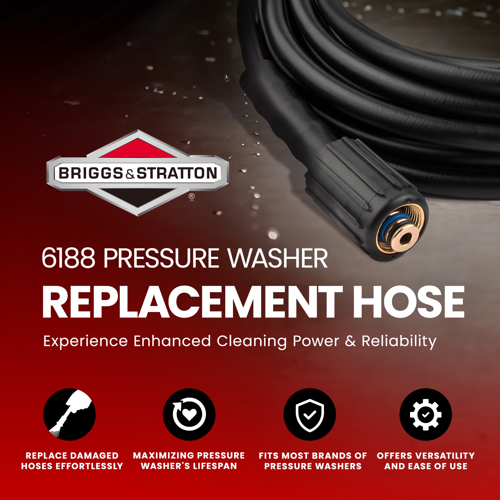Briggs & Stratton 30 Ft x 1/4 Inch Pressure Washer Hose with Dual O-Ring Sealing
