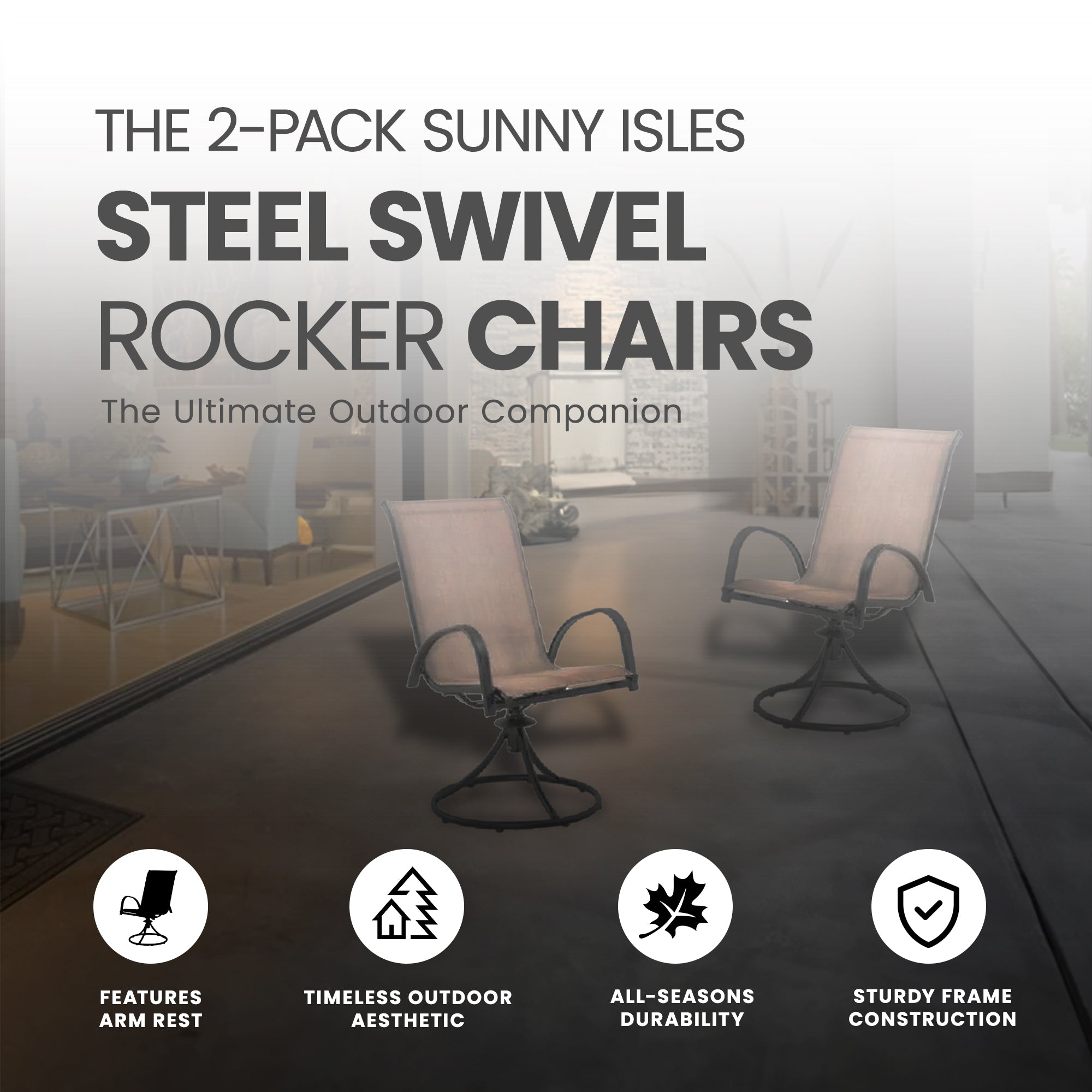 Four Seasons Courtyard Sunny Isles Steel Swivel Rocker Chair, Brown (2 Pack) - VMInnovations