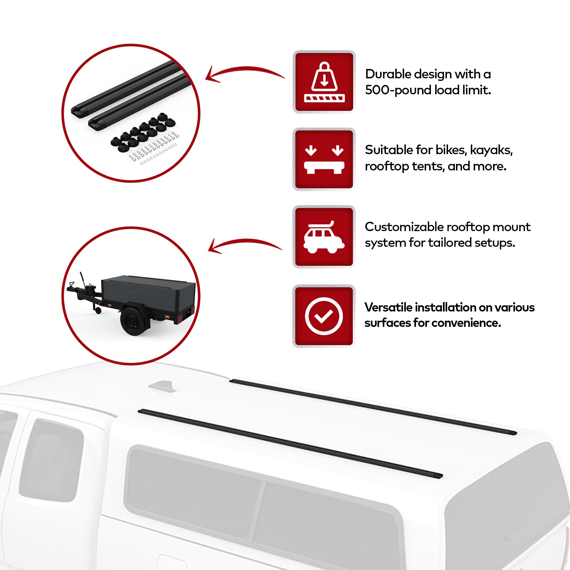 Yakima HD Track 60 Inch Car Roof Top Rack Mounting System with CapNuts, Black - VMInnovations