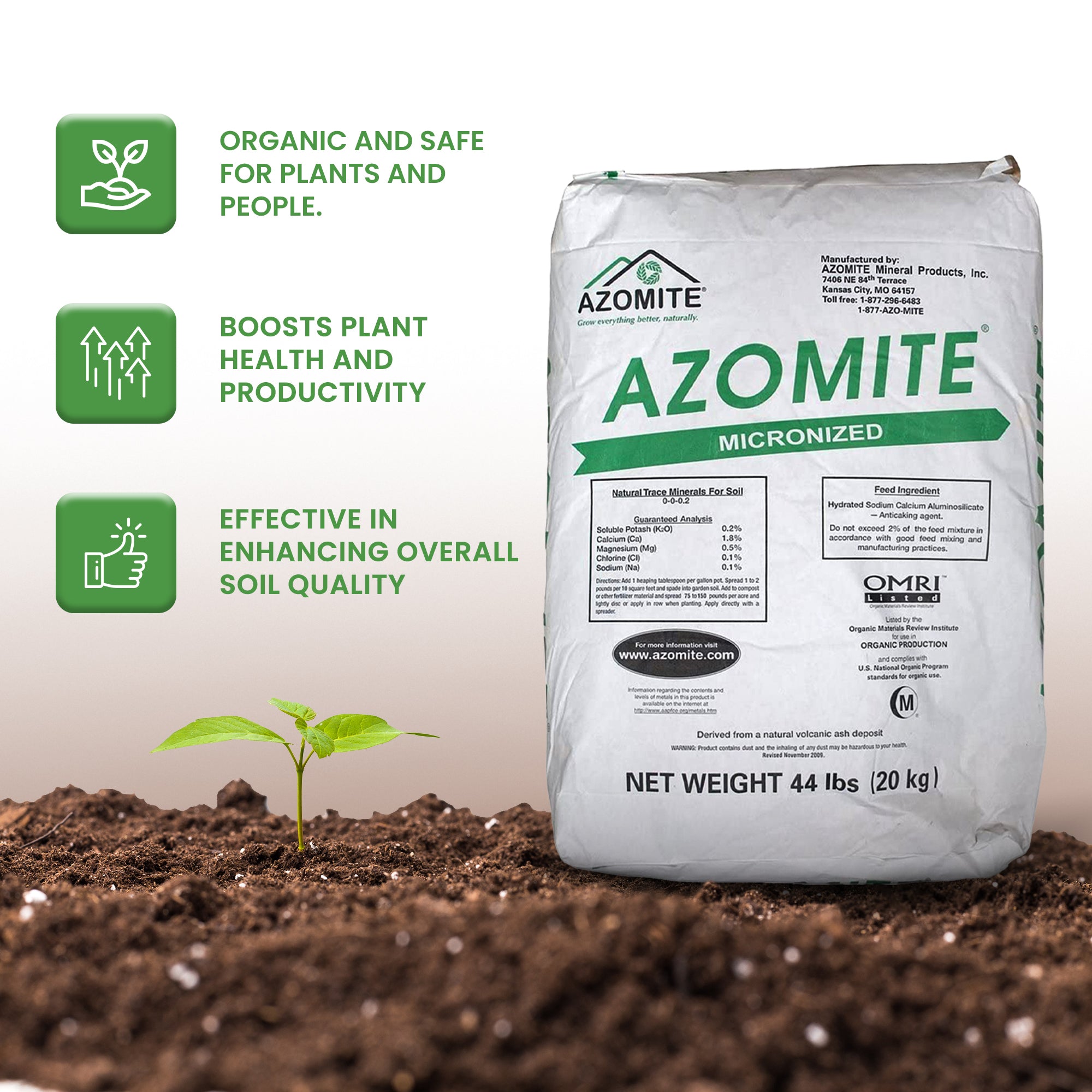 Azomite 44 lbs Micronized Organic Trace Mineral Soil Additive Fertilizer Powder
