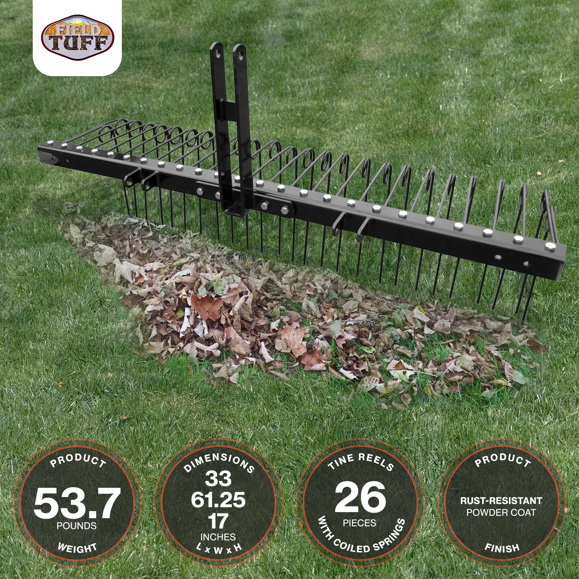 Field Tuff 60 Inch Pine Straw Rake w/ Coil Spring Tines & 3 Point Hitch (Used) - VMInnovations