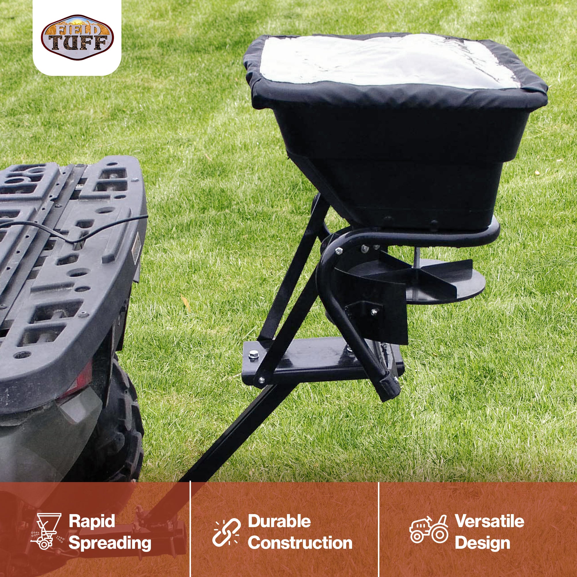 Field Tuff 12V ATV Hitch Mount Receiver 80 lb. Seed, Fertilizer Spreader (Used) - VMInnovations