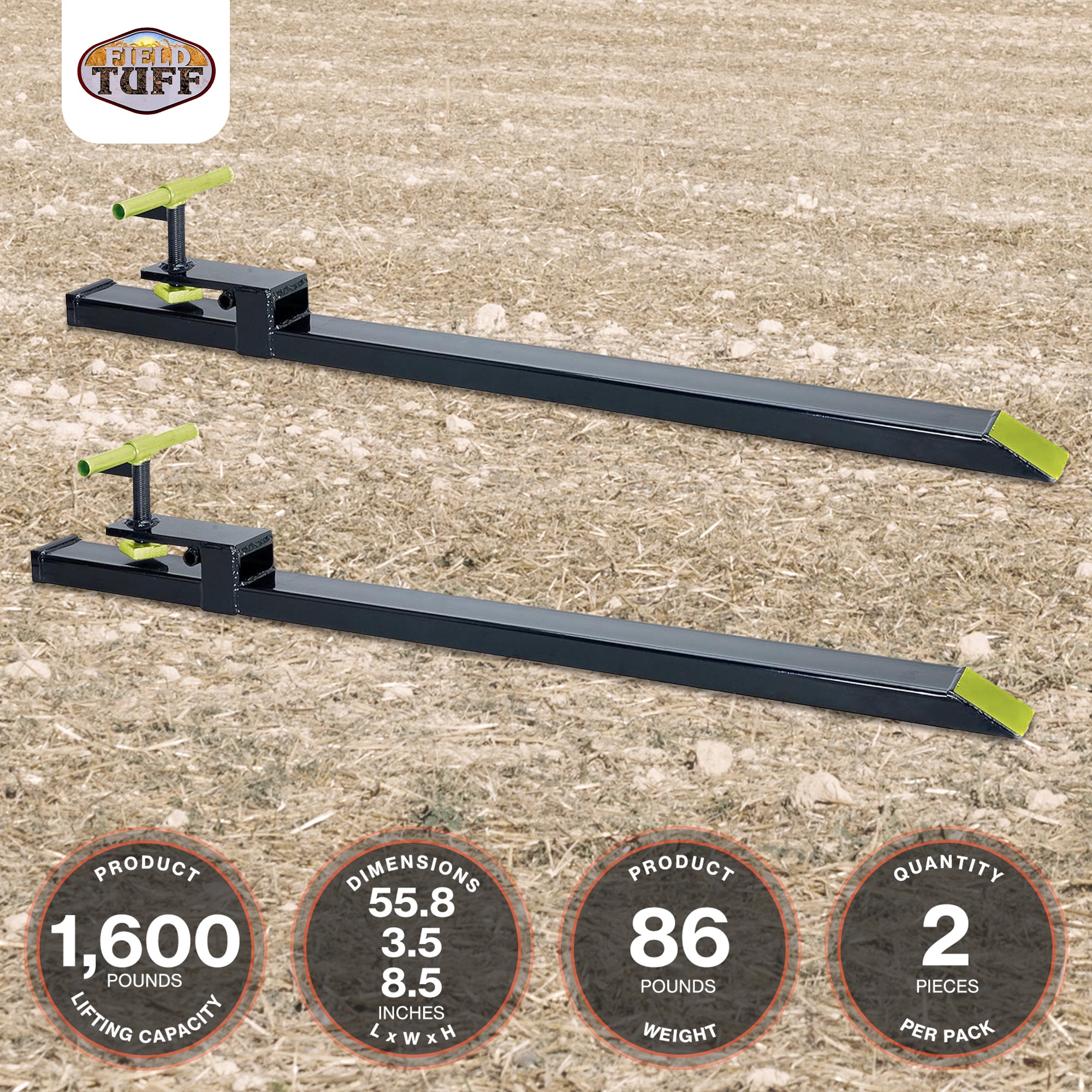 Field Tuff Heavy Duty Steel Tractor Bucket Forks, 1,600 Pound Capacity, 2 Pack - VMInnovations