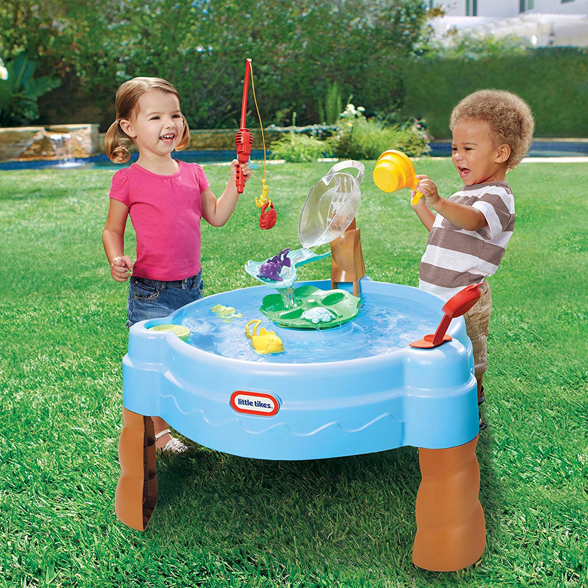Little Tikes Fish 'n Splash Plastic Water Table with Fishing Pole, Blue/Brown