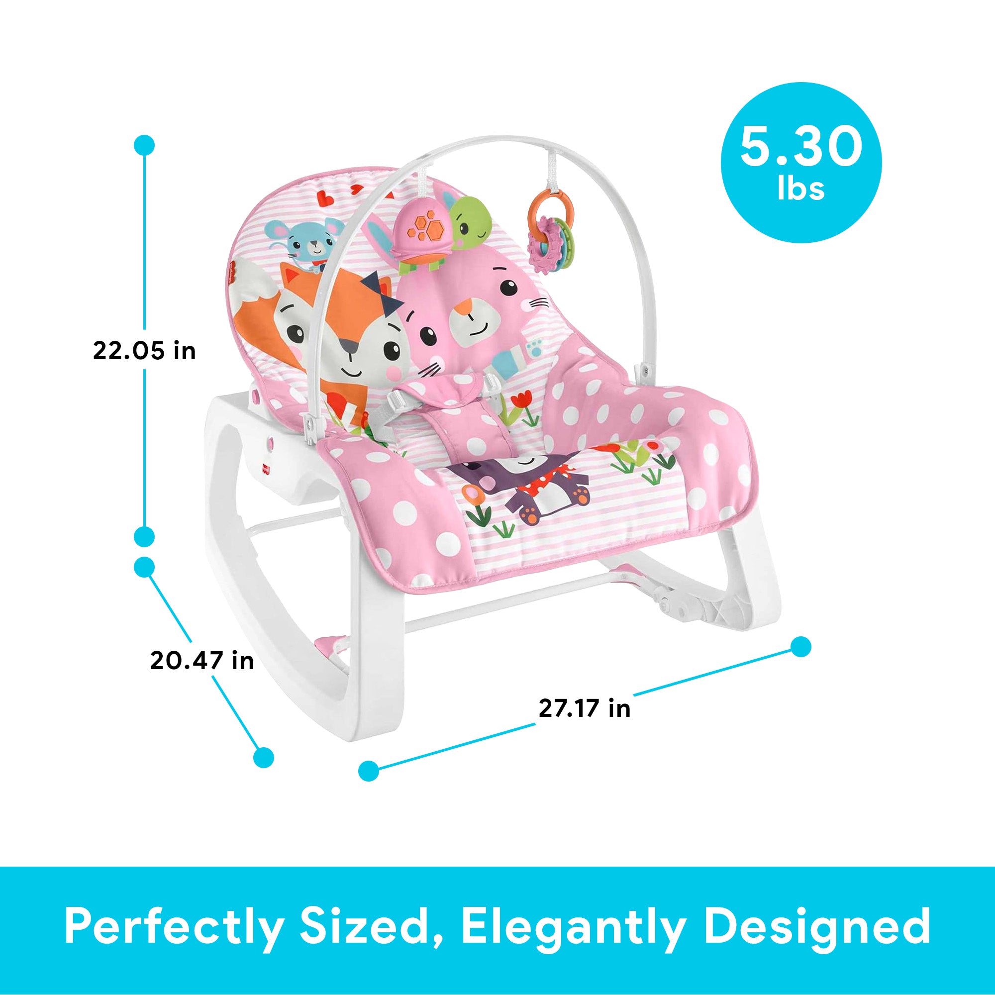 Fisher-Price Infant to Toddler Rocker with Removable Toy Bar, Pink Critters