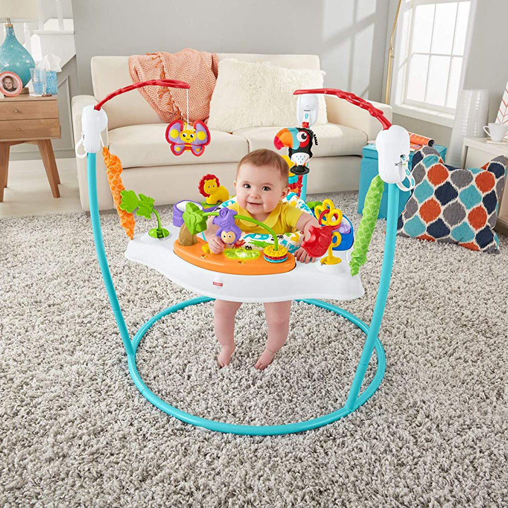 Fisher-Price Colorful Light Up Comfy Animal Activity Baby Bouncer Toy (Open Box) - VMInnovations
