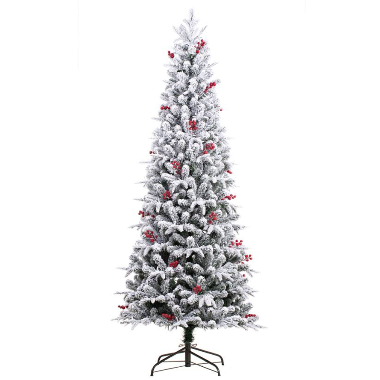 Haute Decor 7' Slim Flocked Fir w/ LED Lights & Red Berry Clusters (For Parts) - VMInnovations