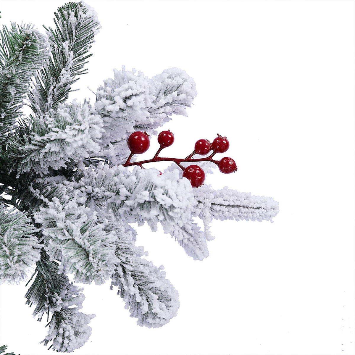 Haute Decor 7' Slim Flocked Fir w/ LED Lights & Red Berry Clusters (For Parts)