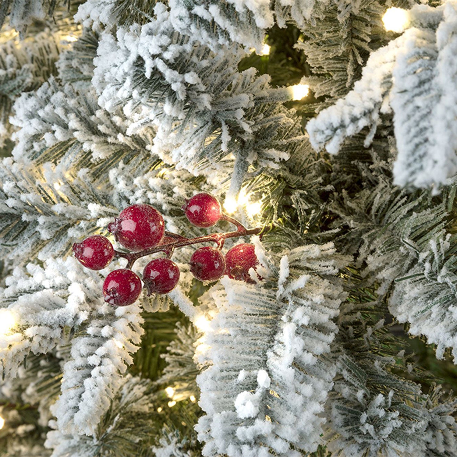 Haute Decor 7' Slim Flocked Fir w/ LED Lights & Red Berry Clusters (For Parts) - VMInnovations