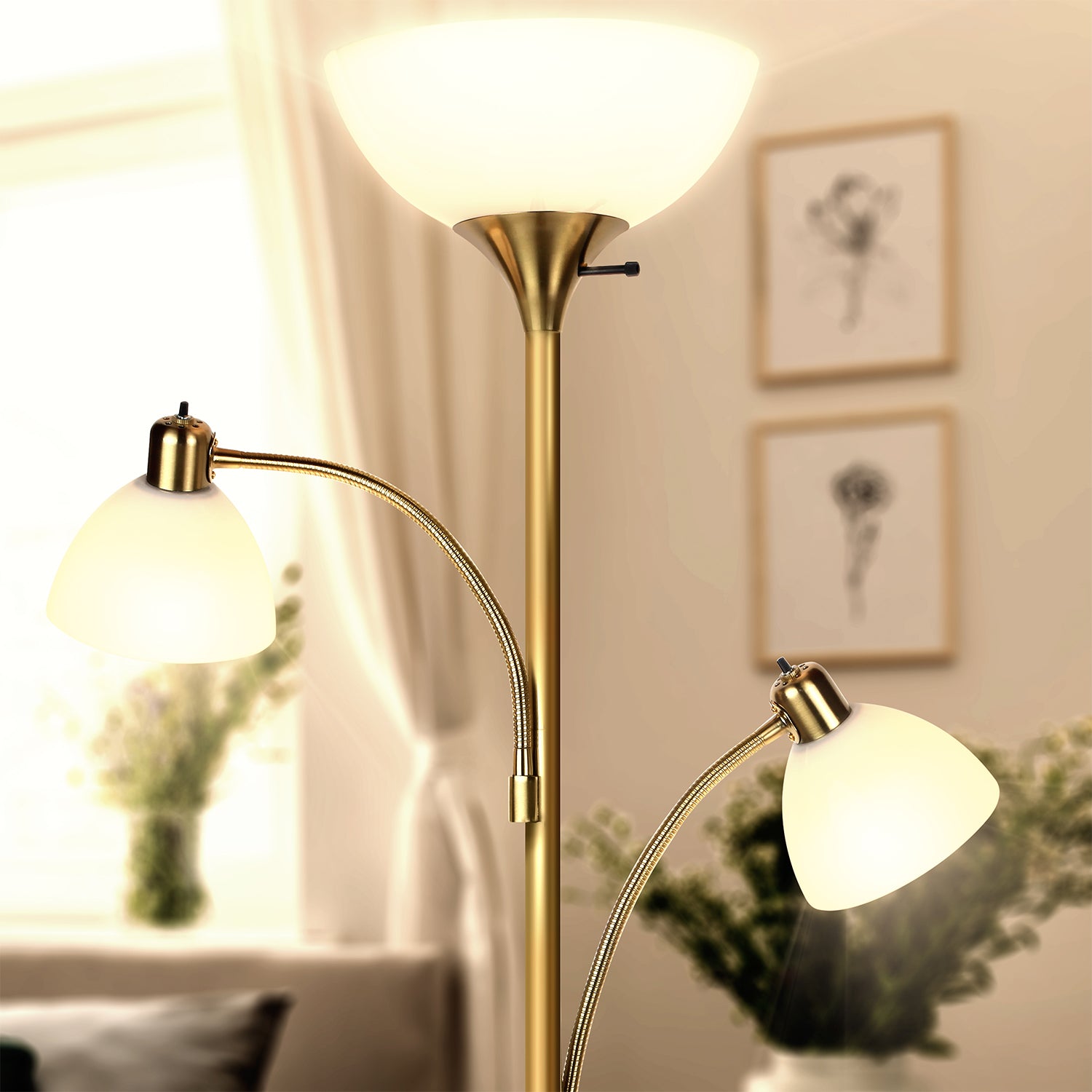Brightech Sky Dome Double LED Torchiere Floor Lamp w/ 2 Reading Lights (Used)