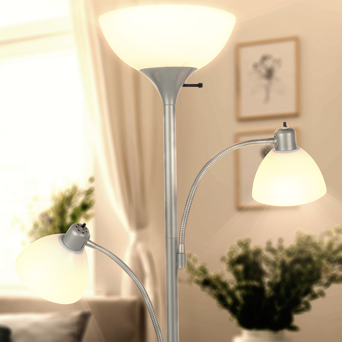 Brightech Sky Dome Double LED Torchiere 72 Inch Floor Lamp, Silver (For Parts)